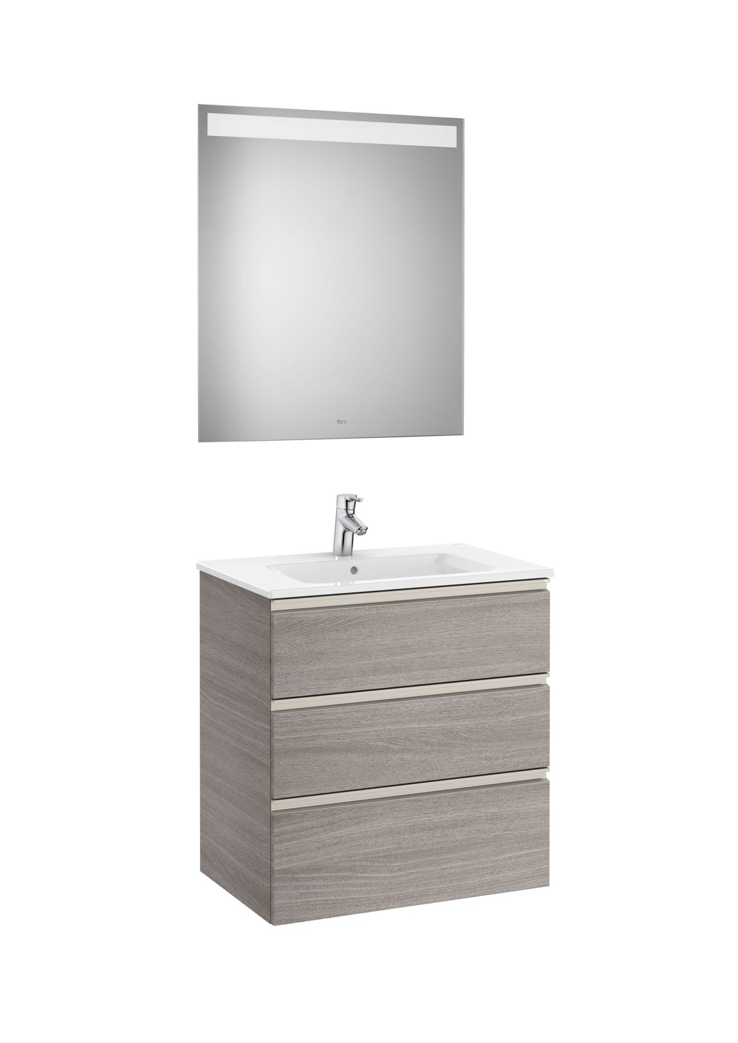 Roca - Mueble base The Gap Pack de tres cajones, lavabo centrado y espejo LED Eidos - BricoandPool