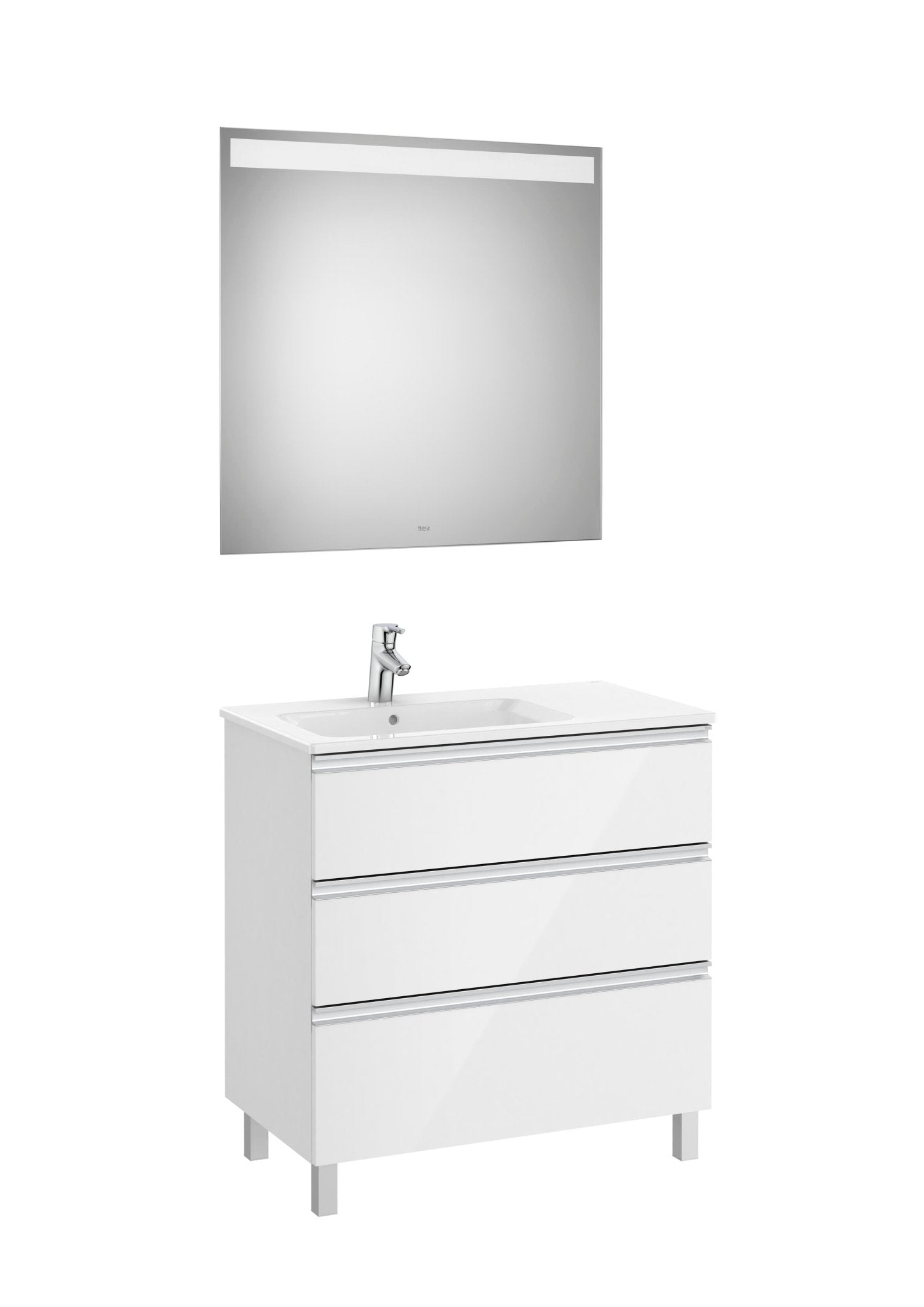 Roca - Mueble base The Gap Pack de tres cajones, lavabo centrado y espejo LED Eidos - BricoandPool