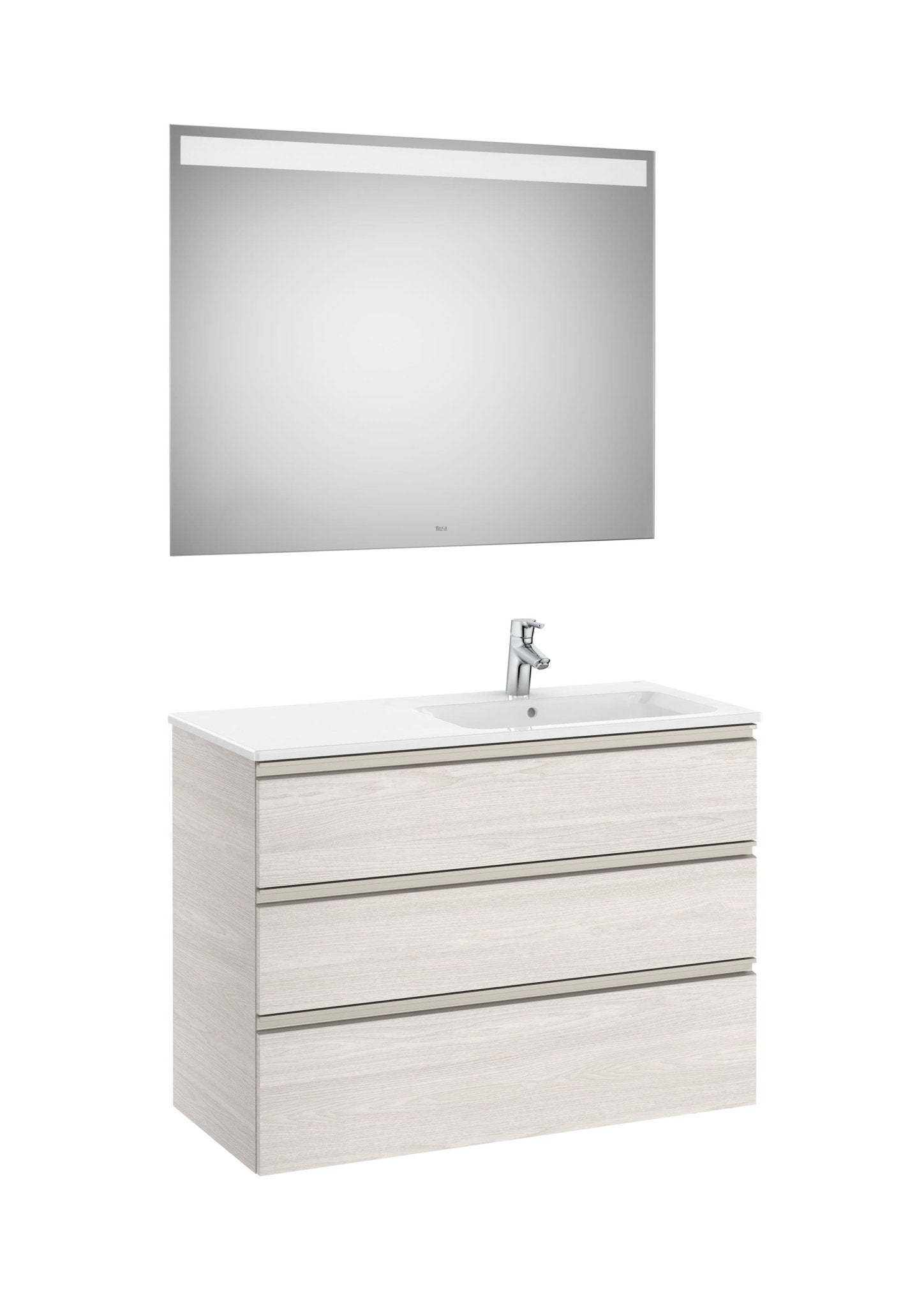 Roca - Mueble base The Gap Pack de tres cajones, lavabo centrado y espejo LED Eidos - BricoandPool