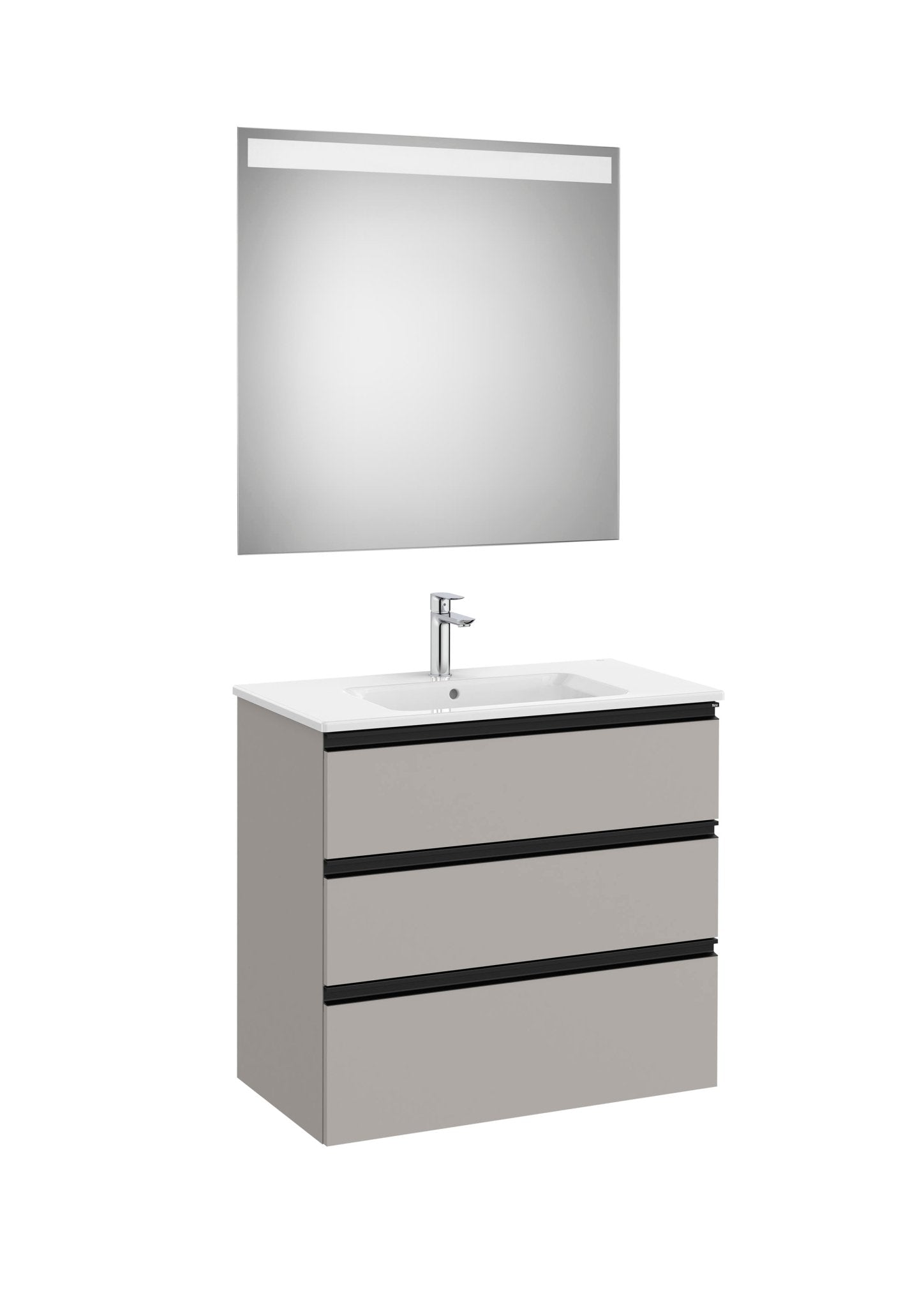 Roca - Mueble base The Gap Pack de tres cajones, lavabo centrado y espejo LED Eidos - BricoandPool