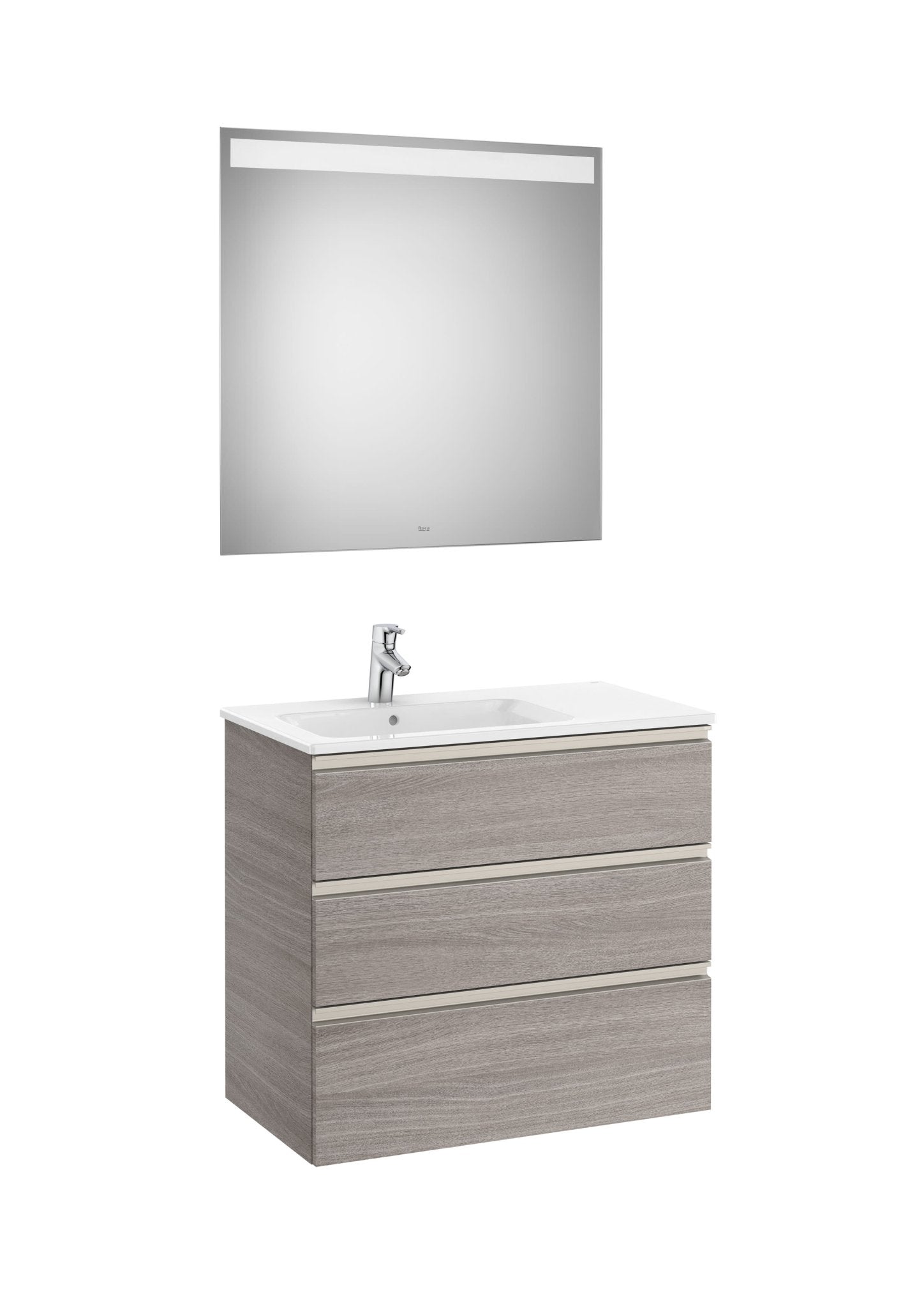 Roca - Mueble base The Gap Pack de tres cajones, lavabo centrado y espejo LED Eidos - BricoandPool