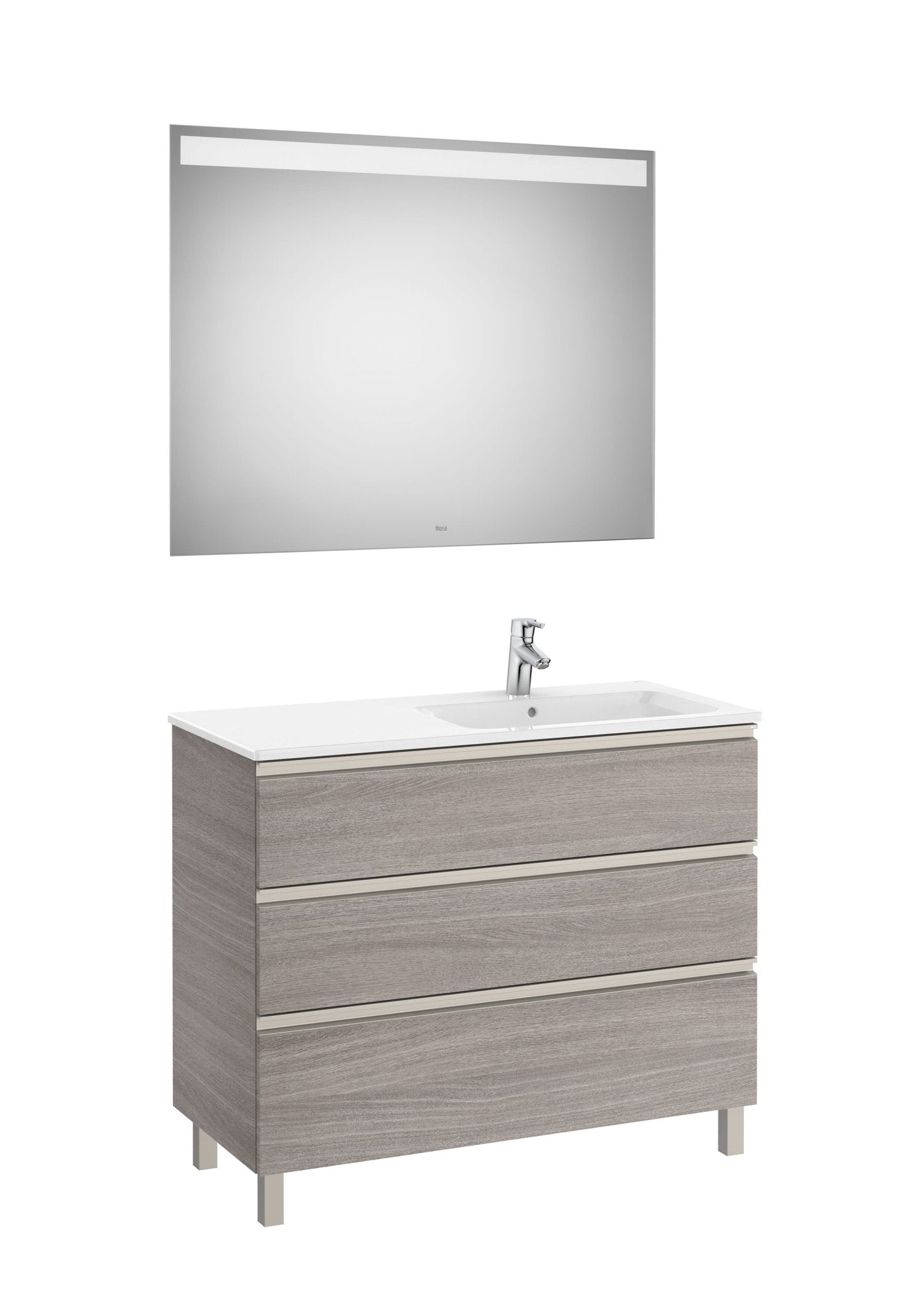 Roca - Mueble base The Gap Pack de tres cajones, lavabo centrado y espejo LED Eidos - BricoandPool