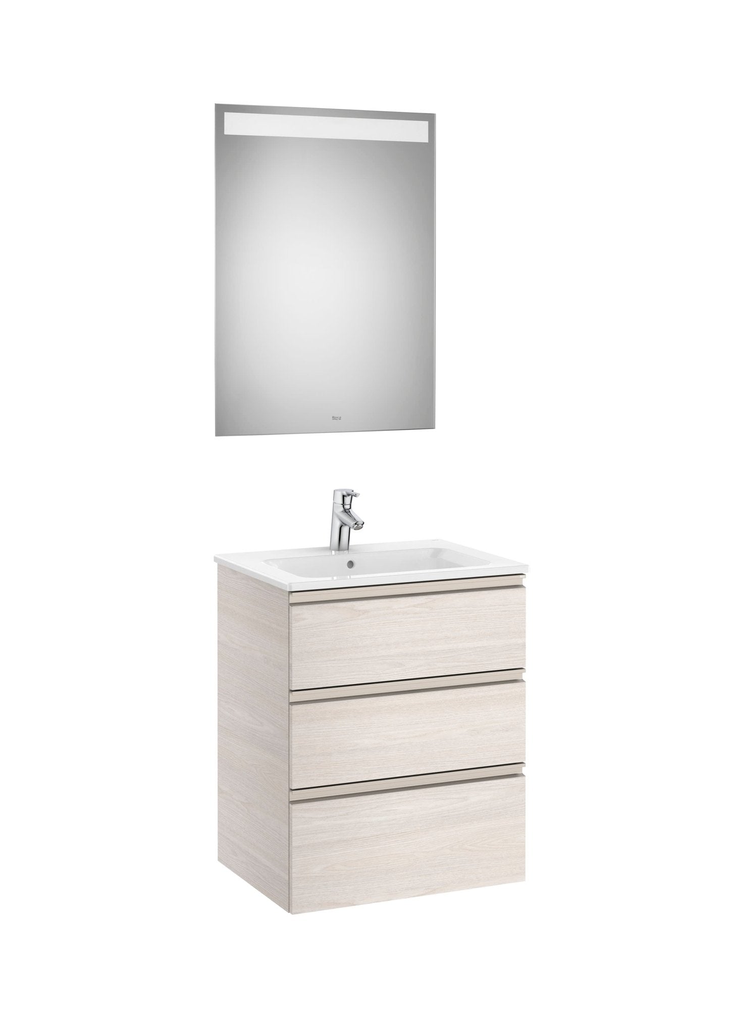 Roca - Mueble base The Gap Pack de tres cajones, lavabo centrado y espejo LED Eidos - BricoandPool