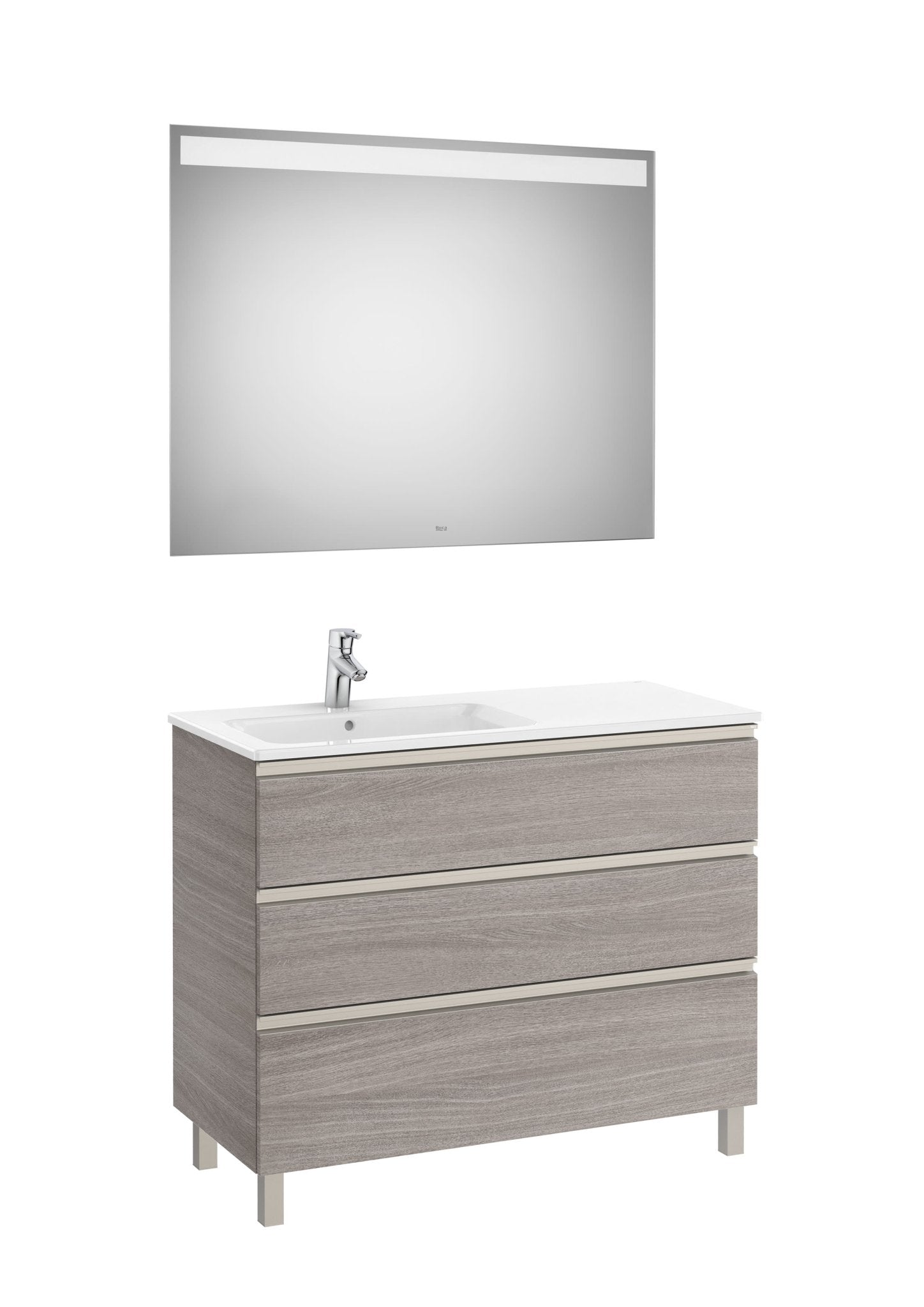 Roca - Mueble base The Gap Pack de tres cajones, lavabo centrado y espejo LED Eidos - BricoandPool