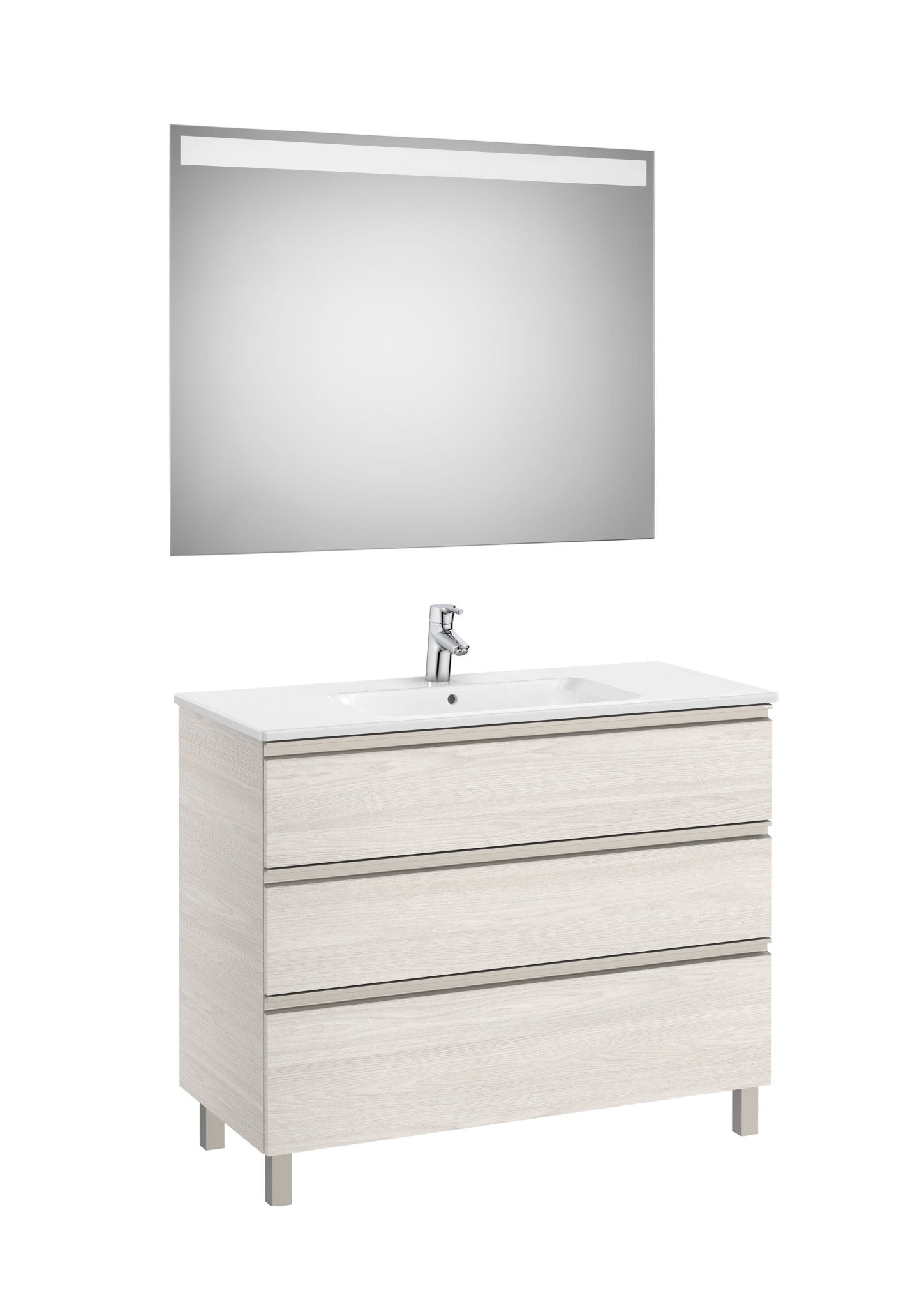 Roca - Mueble base The Gap Pack de tres cajones, lavabo centrado y espejo LED Eidos - BricoandPool
