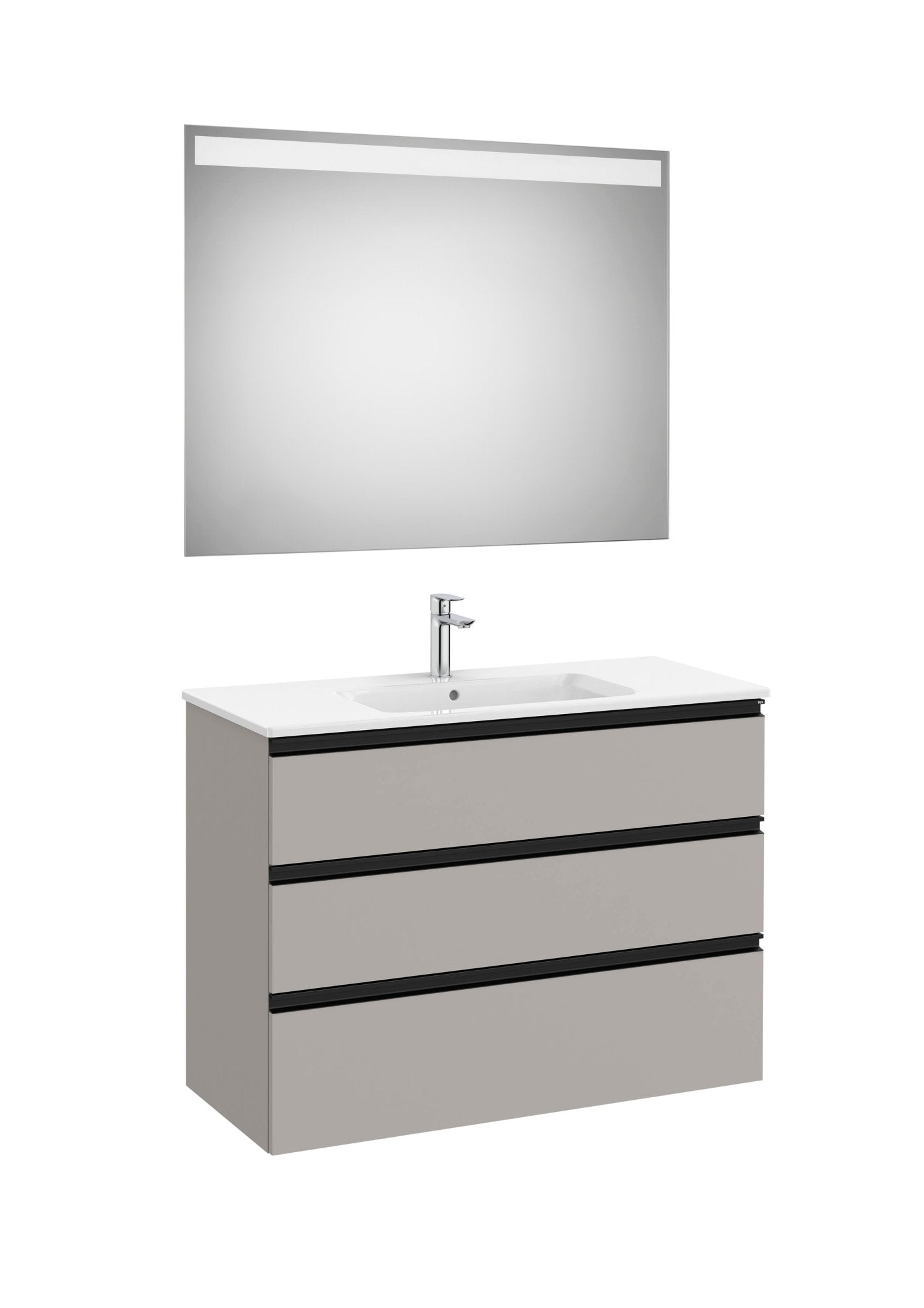 Roca - Mueble base The Gap Pack de tres cajones, lavabo centrado y espejo LED Eidos - BricoandPool