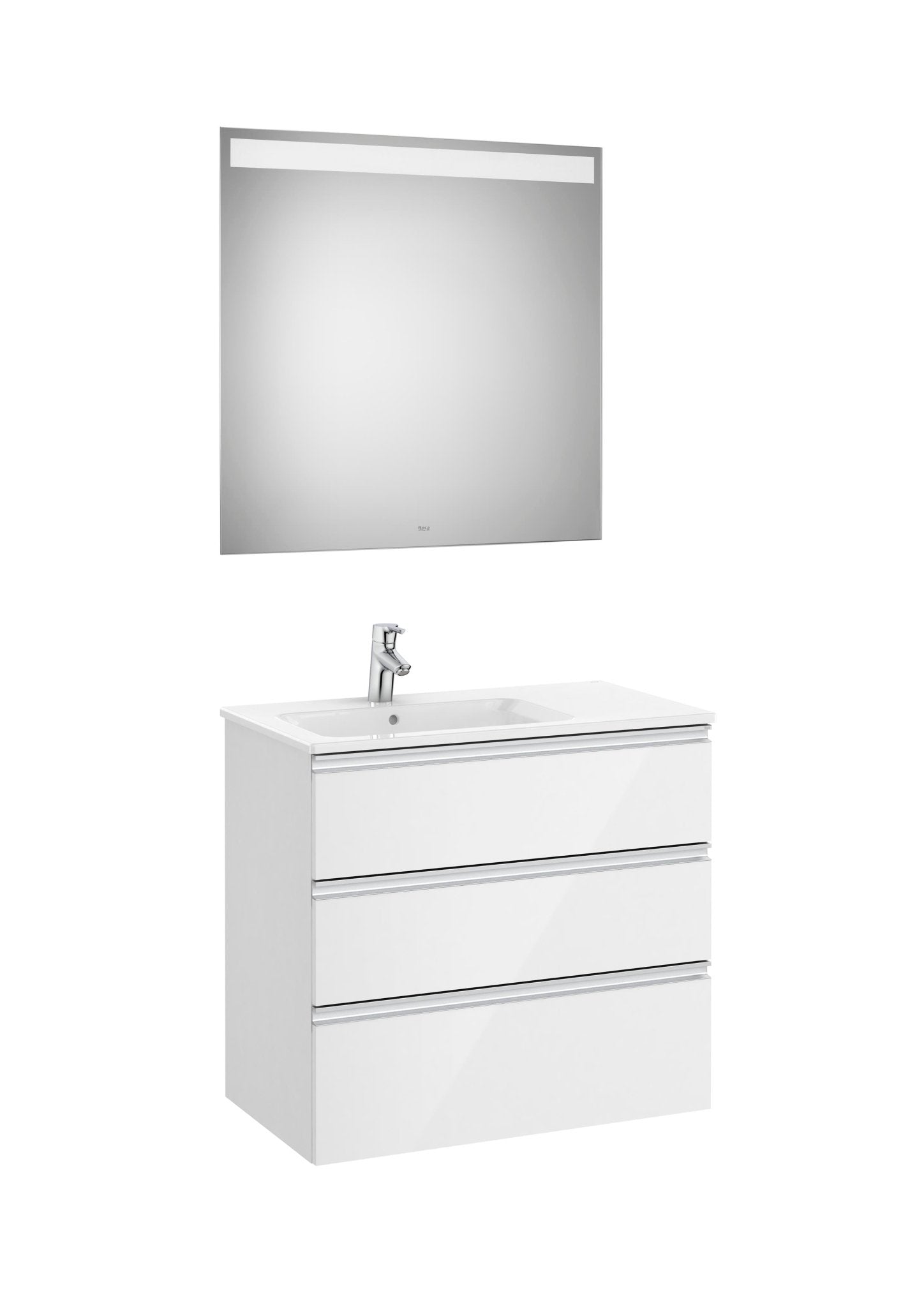 Roca - Mueble base The Gap Pack de tres cajones, lavabo centrado y espejo LED Eidos - BricoandPool