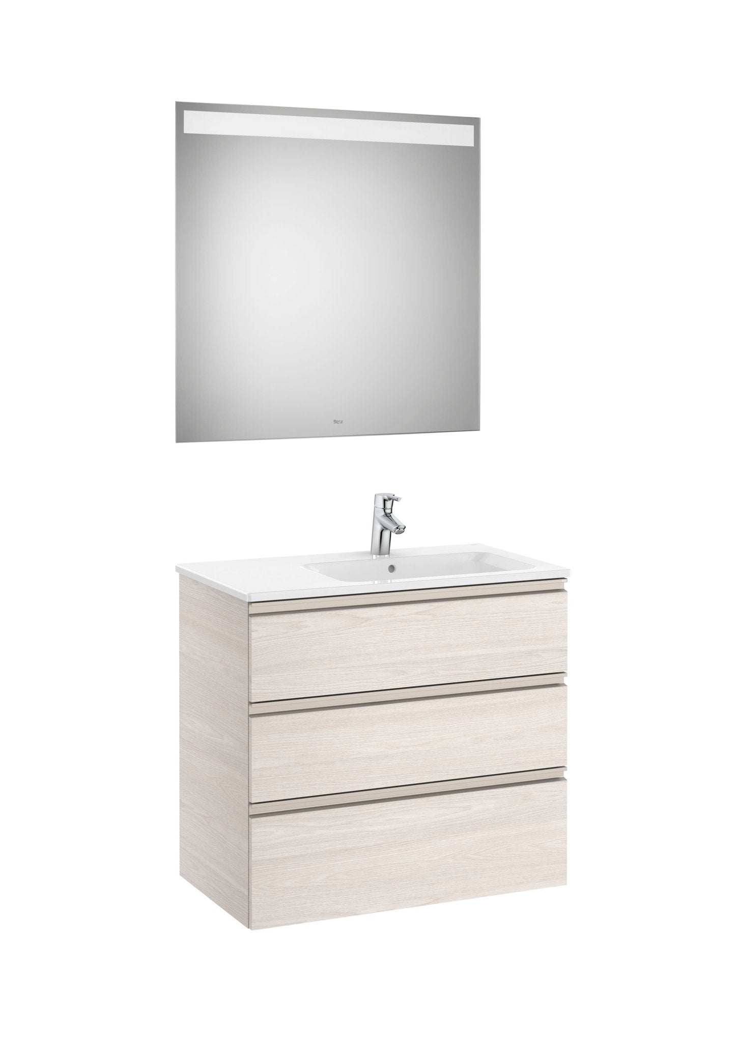 Roca - Mueble base The Gap Pack de tres cajones, lavabo centrado y espejo LED Eidos - BricoandPool