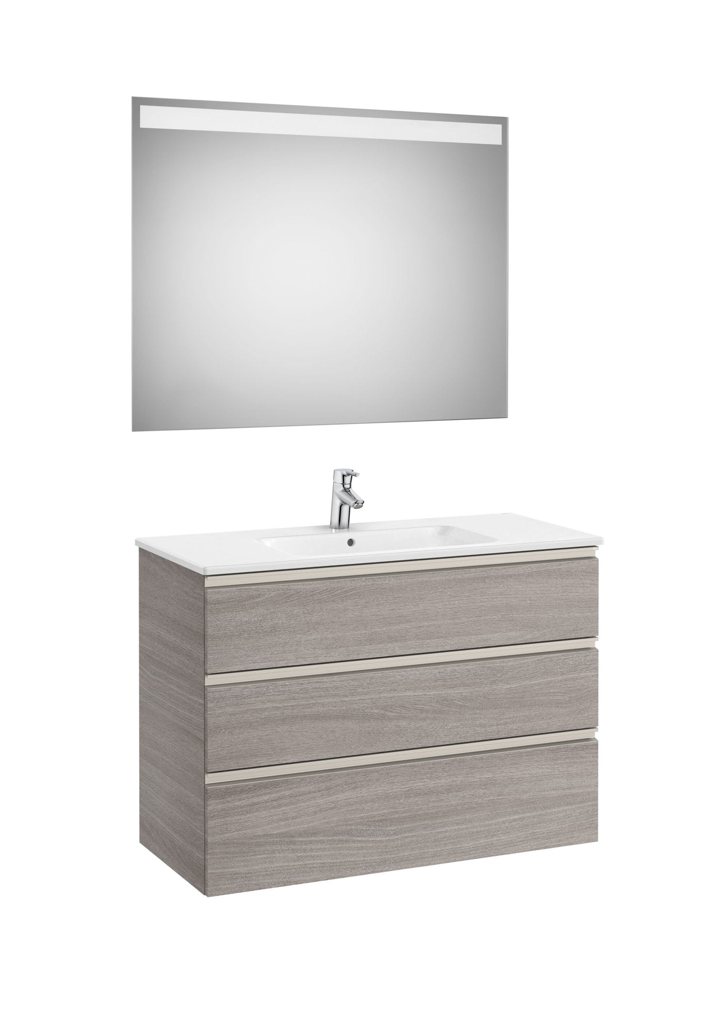 Roca - Mueble base The Gap Pack de tres cajones, lavabo centrado y espejo LED Eidos - BricoandPool