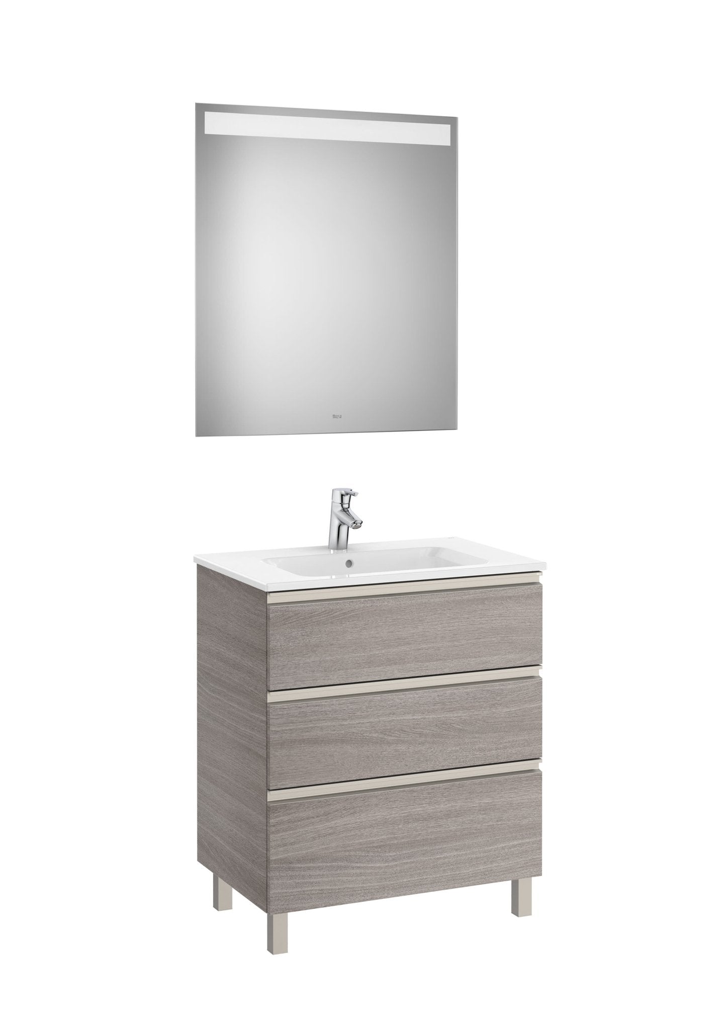 Roca - Mueble base The Gap Pack de tres cajones, lavabo centrado y espejo LED Eidos - BricoandPool
