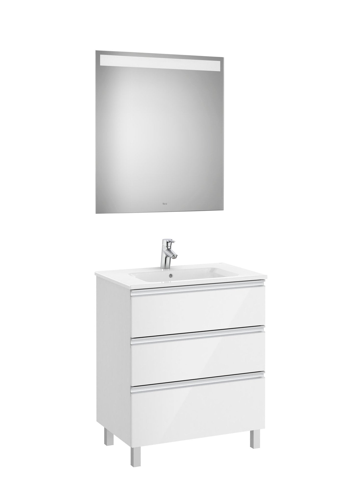 Roca - Mueble base The Gap Pack de tres cajones, lavabo centrado y espejo LED Eidos - BricoandPool