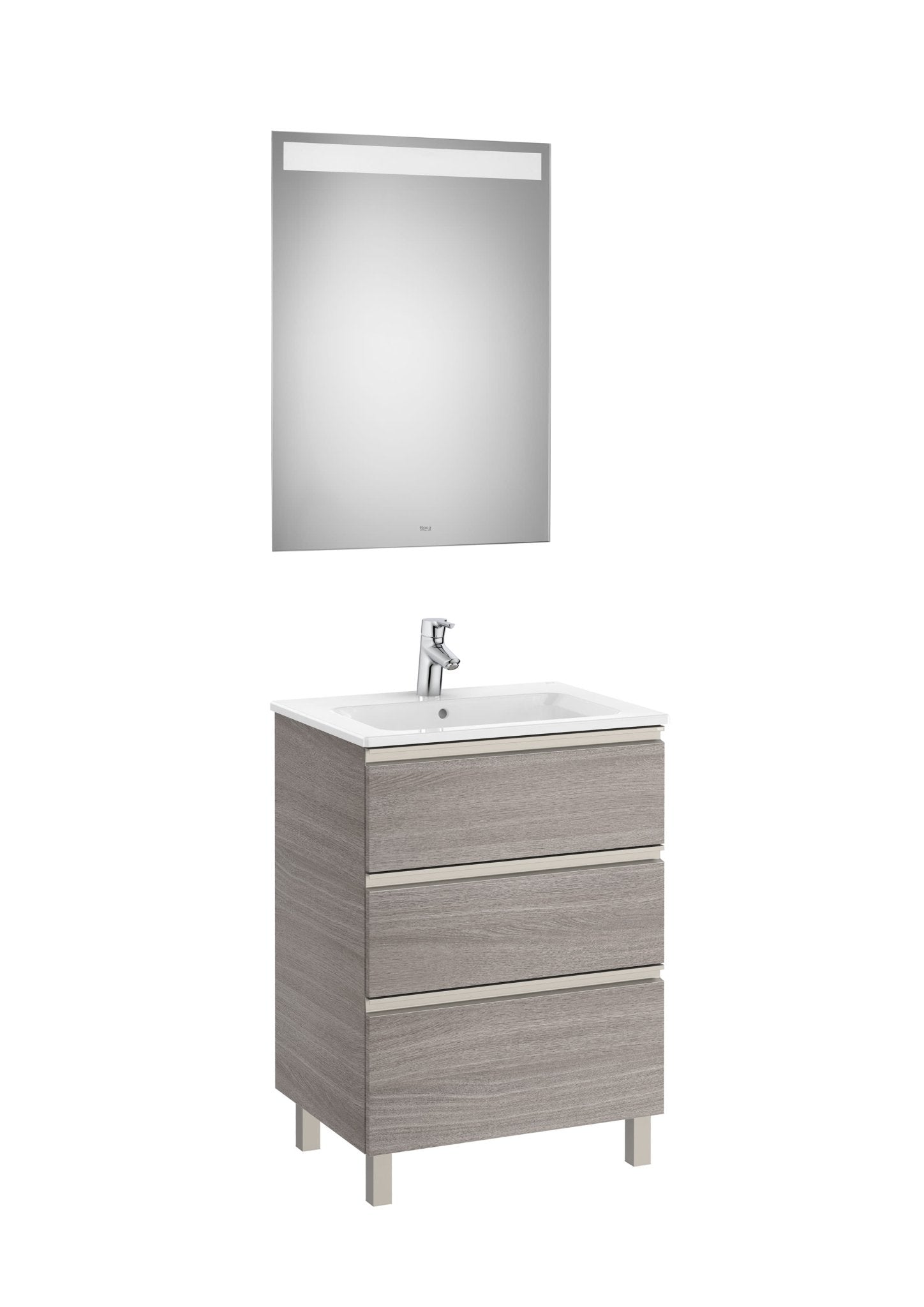 Roca - Mueble base The Gap Pack de tres cajones, lavabo centrado y espejo LED Eidos - BricoandPool