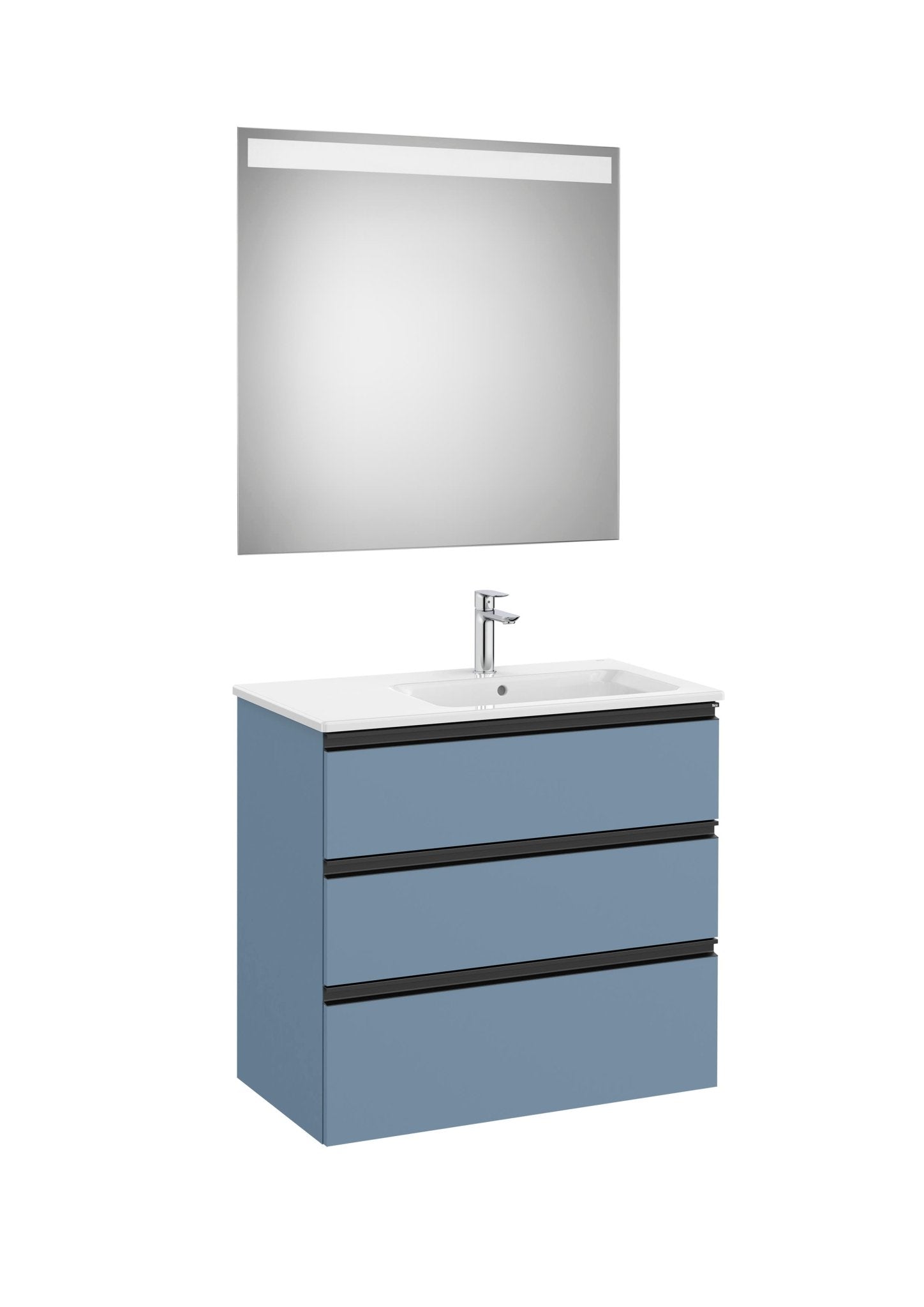 Roca - Mueble base The Gap Pack de tres cajones, lavabo centrado y espejo LED Eidos - BricoandPool