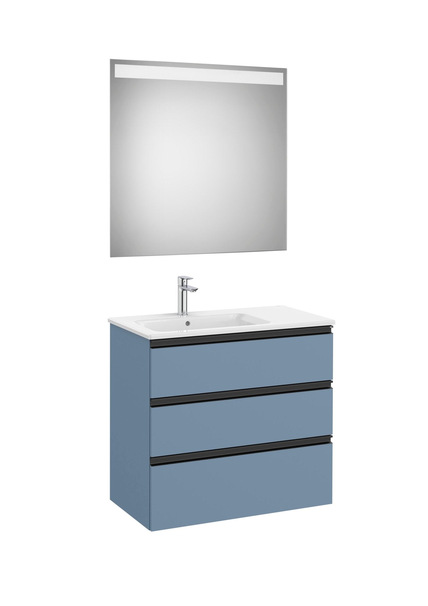 Roca - Mueble base The Gap Pack de tres cajones, lavabo centrado y espejo LED Eidos - BricoandPool
