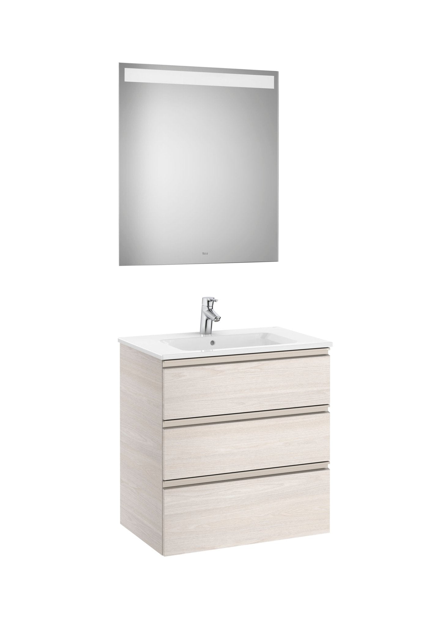 Roca - Mueble base The Gap Pack de tres cajones, lavabo centrado y espejo LED Eidos - BricoandPool