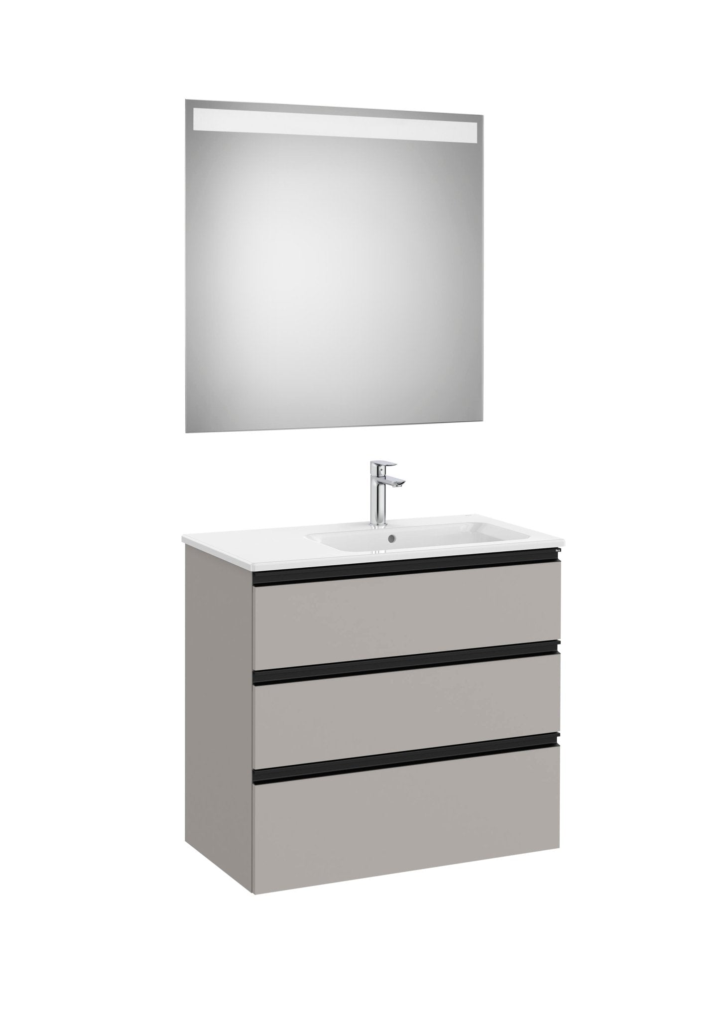 Roca - Mueble base The Gap Pack de tres cajones, lavabo centrado y espejo LED Eidos - BricoandPool