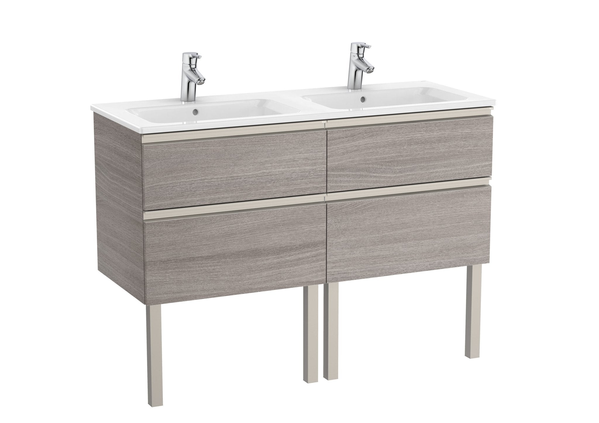 Roca - Mueble base The Gap Unik de cuatro cajones y lavabo doble - BricoandPool