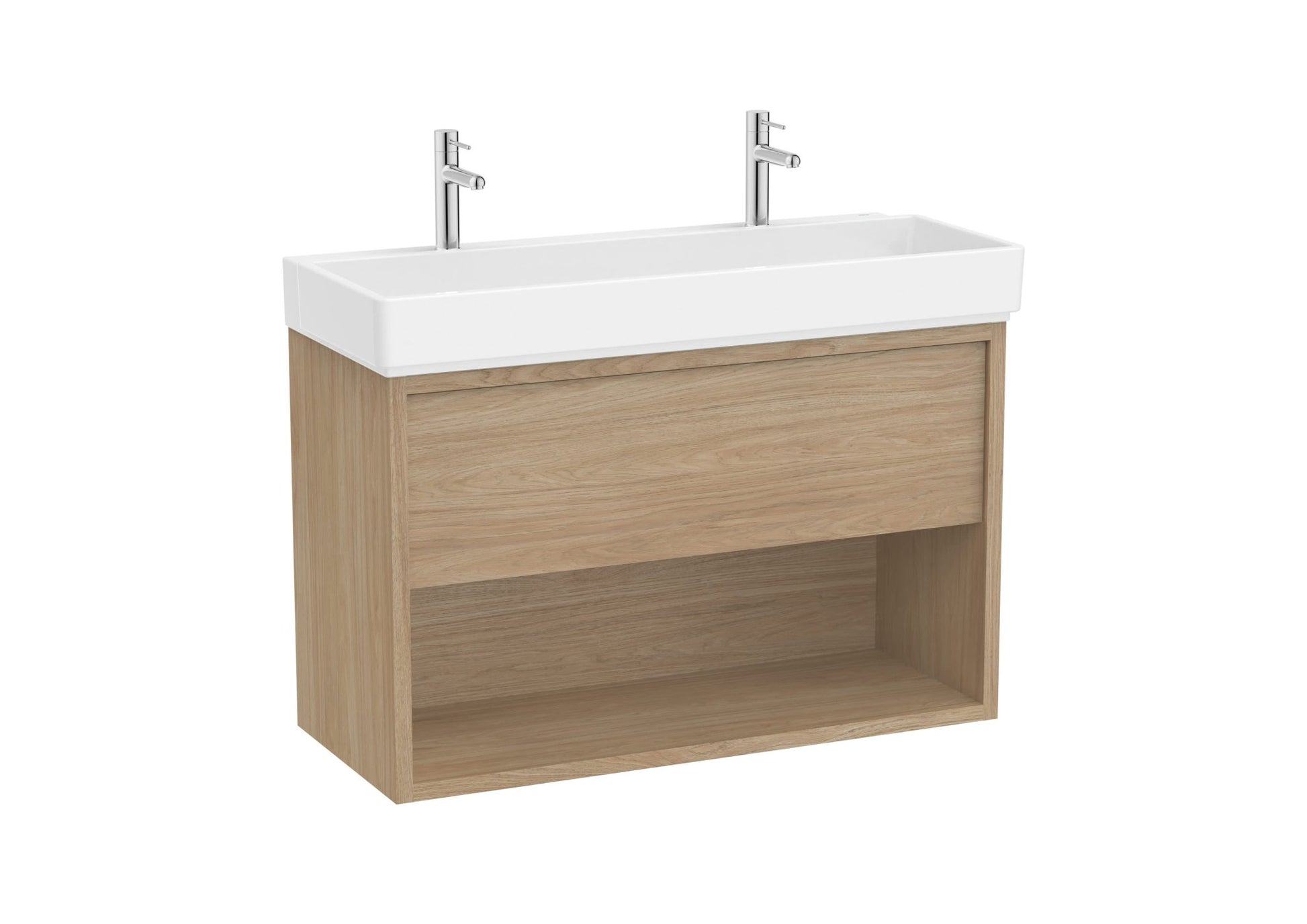 Roca - Mueble base Tura Unik de un cajón, estante abierto inferior y lavabo con dos orificios para grifería - BricoandPool