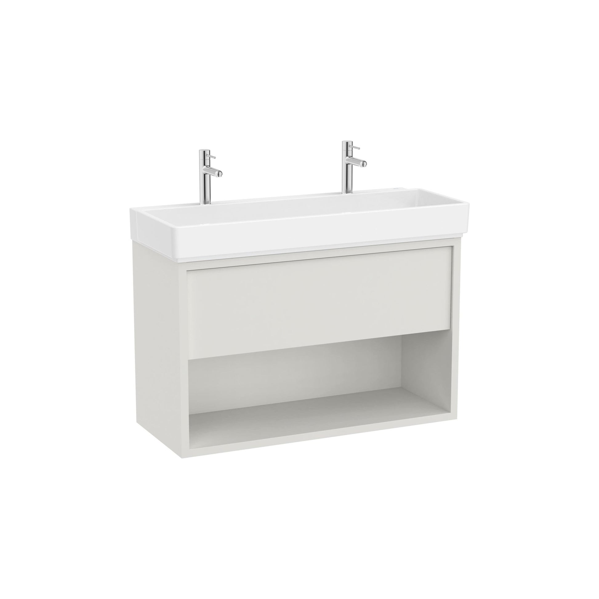 Roca - Mueble base Tura Unik de un cajón, estante abierto inferior y lavabo con dos orificios para grifería - BricoandPool