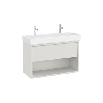 Roca - Mueble base Tura Unik de un cajón, estante abierto inferior y lavabo con dos orificios para grifería - BricoandPool