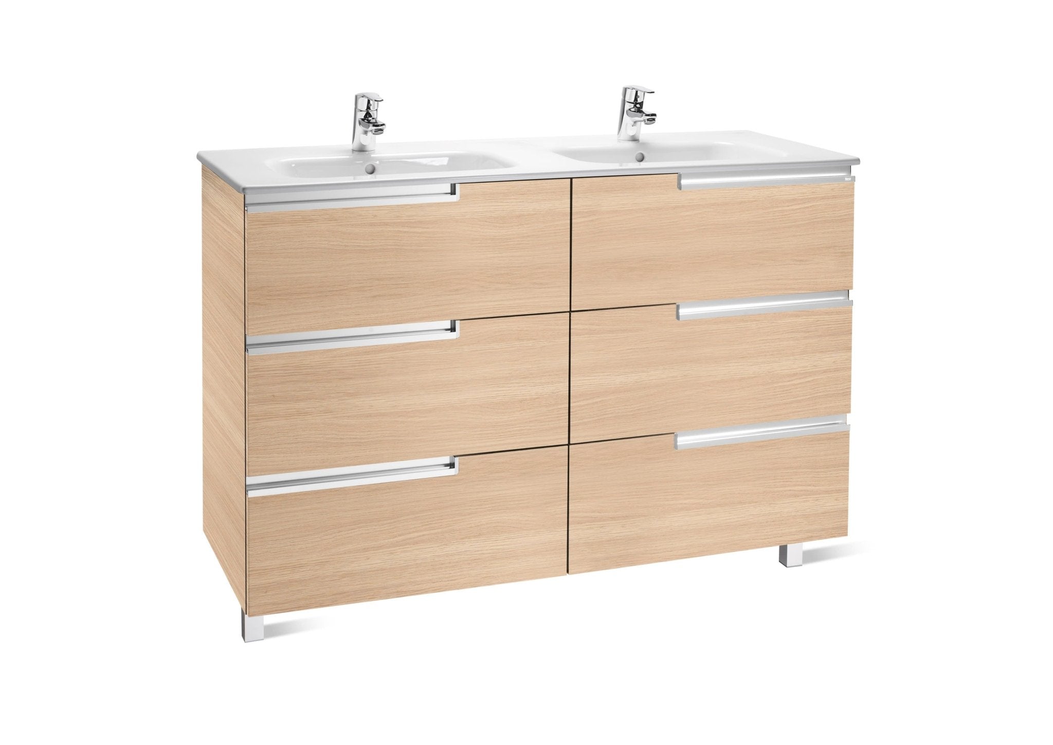 Roca - Mueble base Victoria - N Unik Family de cuatro cajones y lavabo doble - BricoandPool