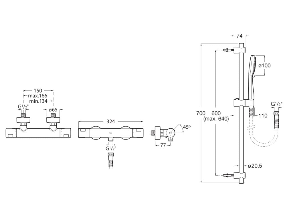 Roca - Pack mezclador termostático ducha T - 500 + kit Stella 100/3 A5D2F18C00 - BricoandPool