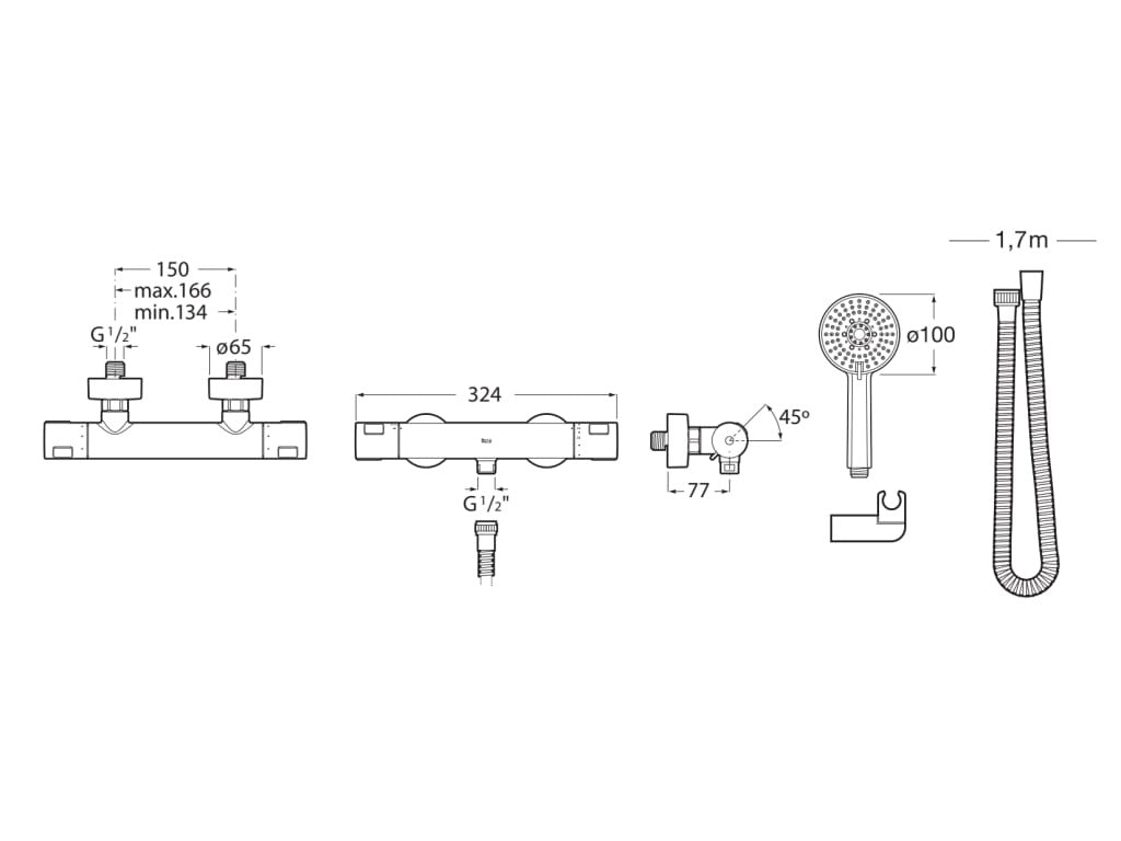 Roca - Pack mezclador termostático ducha T - 500 + set Stella 100/3 A5D2E18C00 - BricoandPool