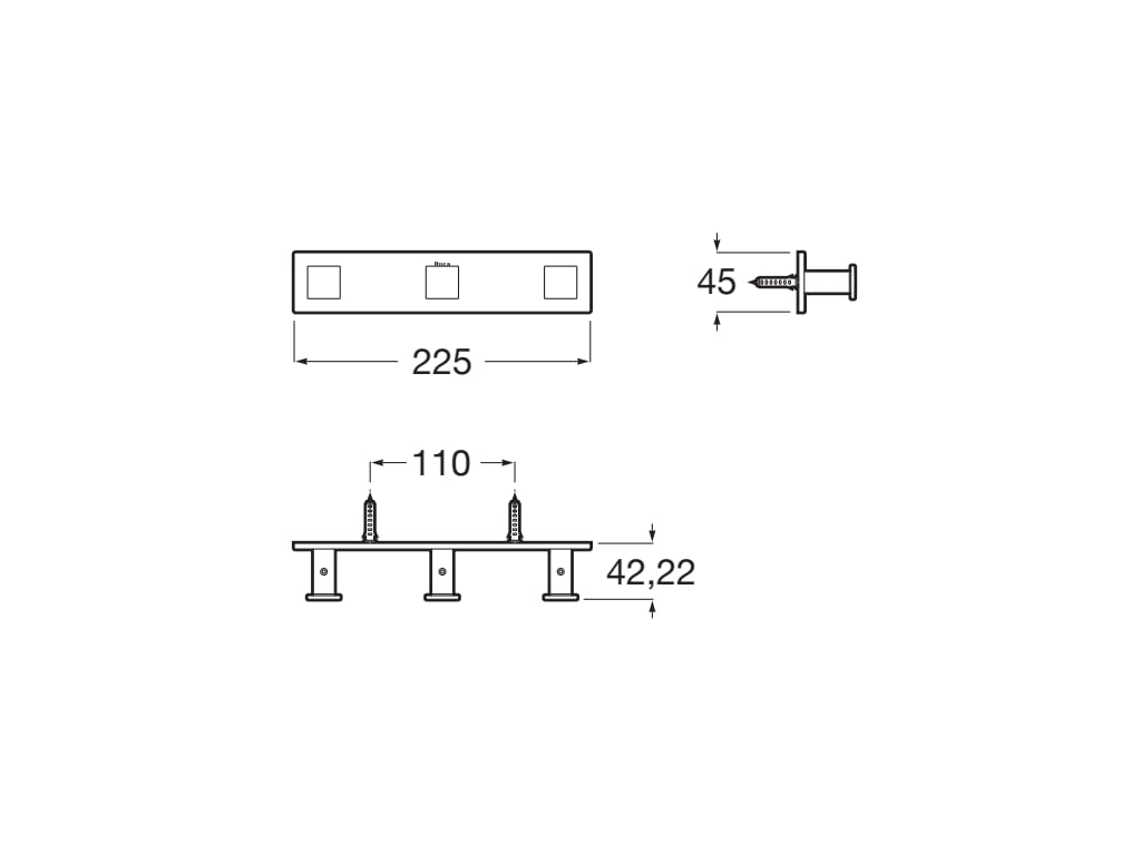 Roca - Percha triple Hotels Square Cromado A817603C00 - BricoandPool