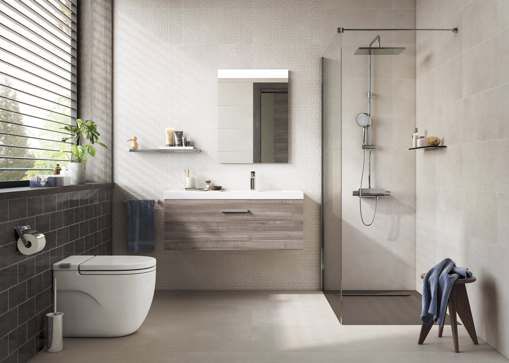 Roca - Plato de ducha Aquos extraplano de STONEX® Beige - BricoandPool