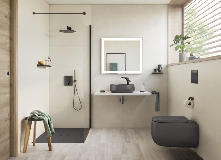 Roca - Plato de ducha Cratos extraplano de SENCERAMIC® Beige - BricoandPool