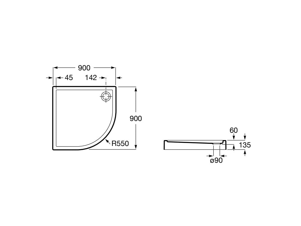 Roca - Plato de ducha Granada angular acrílico 90x90x13,5cm - BricoandPool