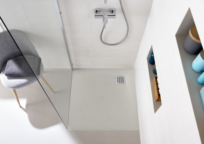 Roca - Plato de ducha Terran Original angular extraplano de STONEX® Perla - BricoandPool