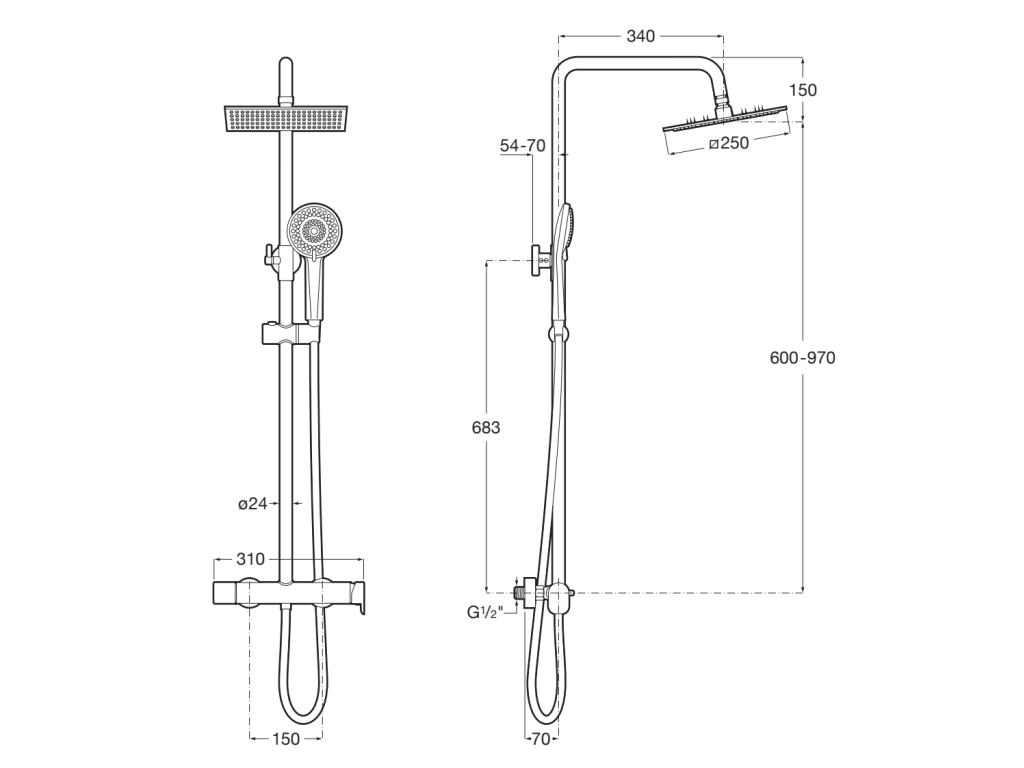 Roca - Plus Square - Columna de ducha monomando con altura regulable Vega plus cromada - BricoandPool