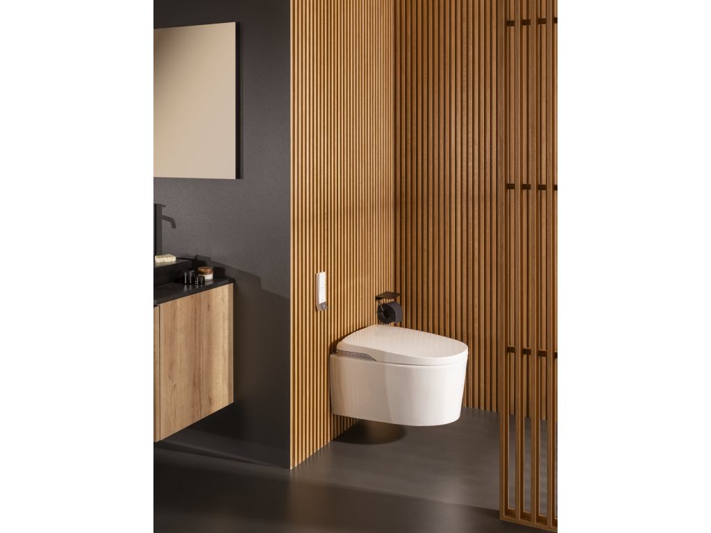 Roca - Portarrollo con repisa Hotels Round Negro Mate A817581C40 - BricoandPool