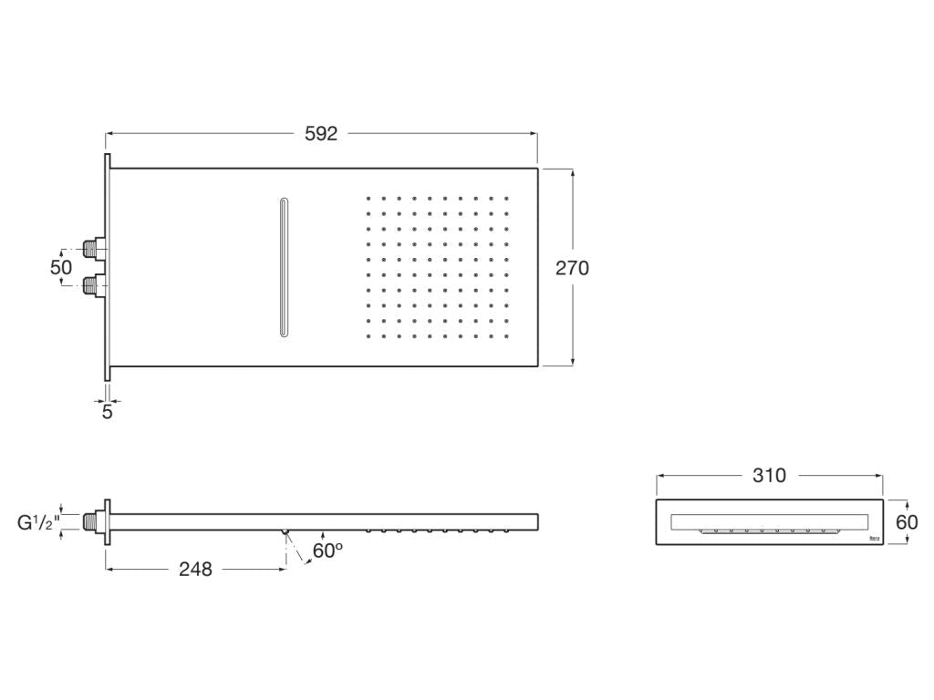 Roca - Raindream rociador de pared de acero inoxidable con 2 funciones, acabado oro cepillado A5B134AVA0. - BricoandPool