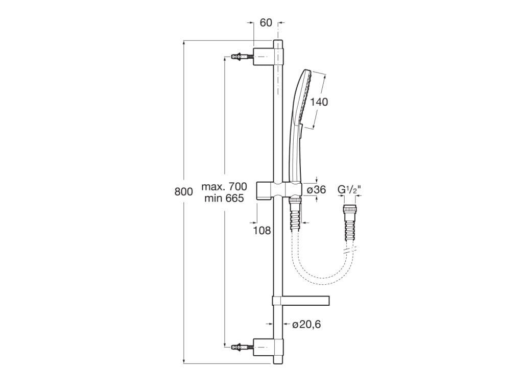 Roca - SQUARE - Kit ducha de mano de 3 funciones y flexible de 1,70 m Plenum A5B1A10CB0 - BricoandPool