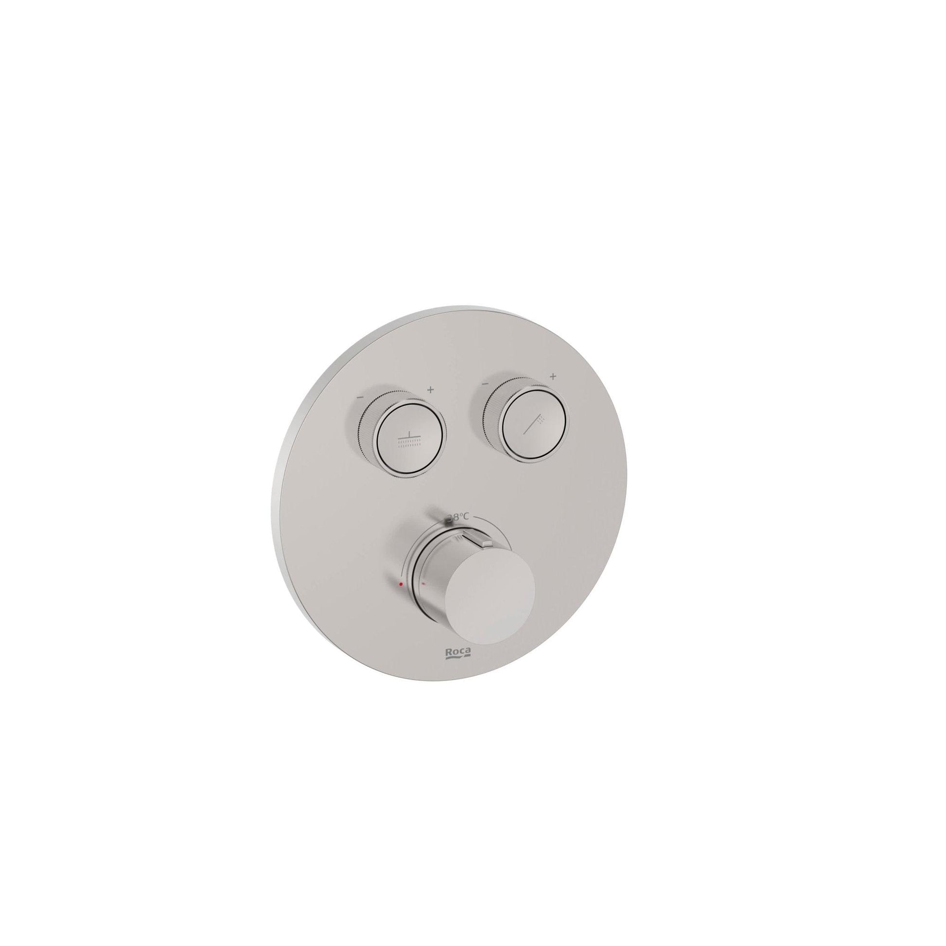 Roca - T - 3000 ROUND grifería termostática empotrable para baño - ducha con regulador de caudal, acabado acero inoxidable A5A2K09SM0. - BricoandPool