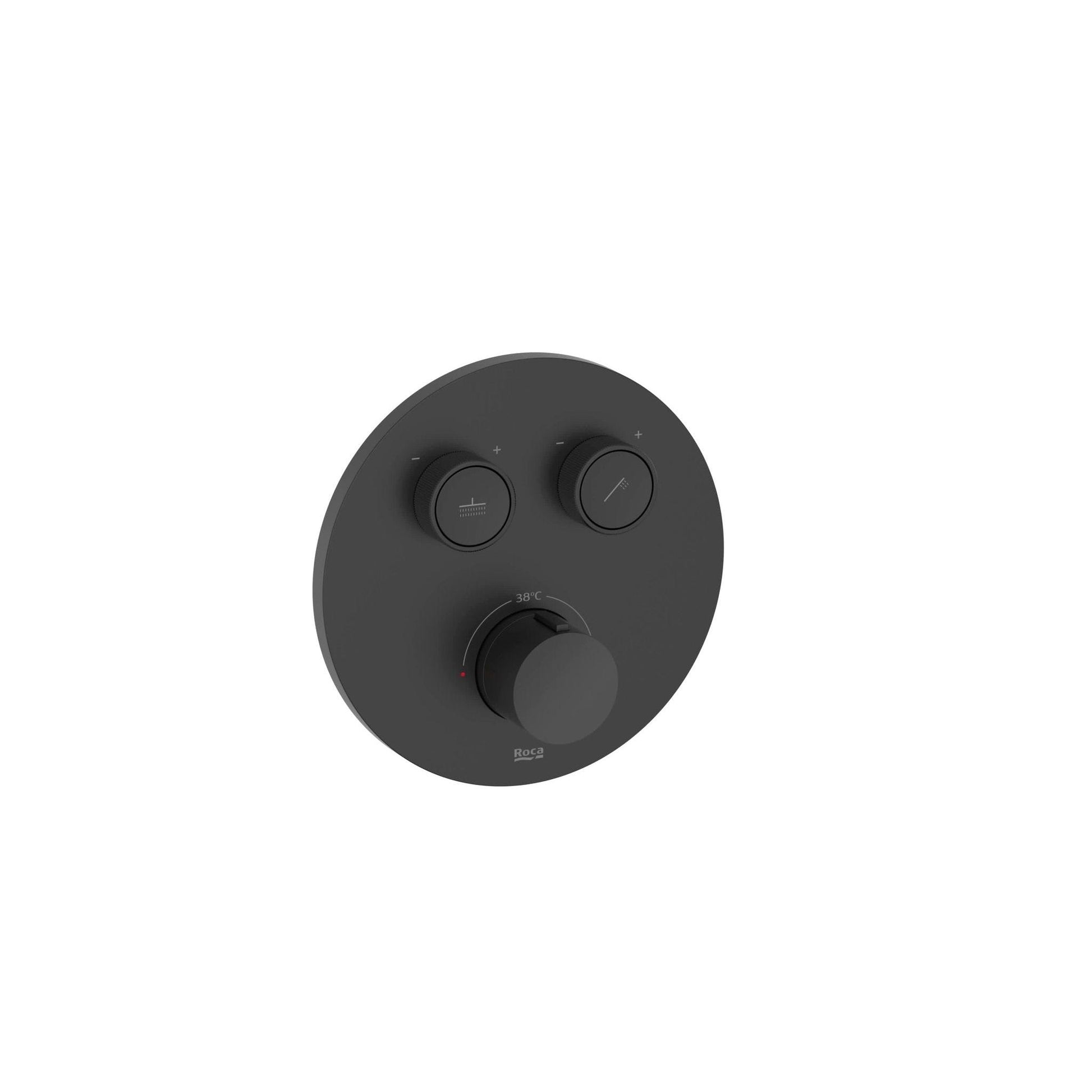 Roca - T - 3000 ROUND grifería termostática empotrable para baño - ducha con regulador de caudal, negro mate A5A2K09NB0. - BricoandPool