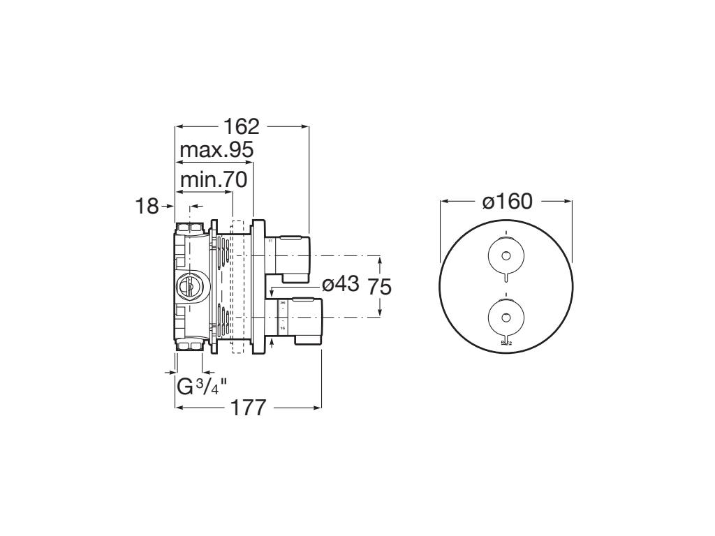 Roca - T - 500 grifería termostática empotrable para baño - ducha, acabado acero inoxidable A5A0C18SM0. - BricoandPool