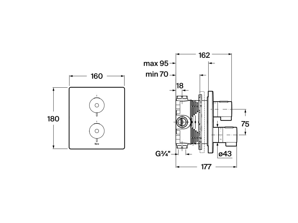 Roca - T - 500 grifería termostática empotrable para baño - ducha, cromado A5A0D18C00. - BricoandPool