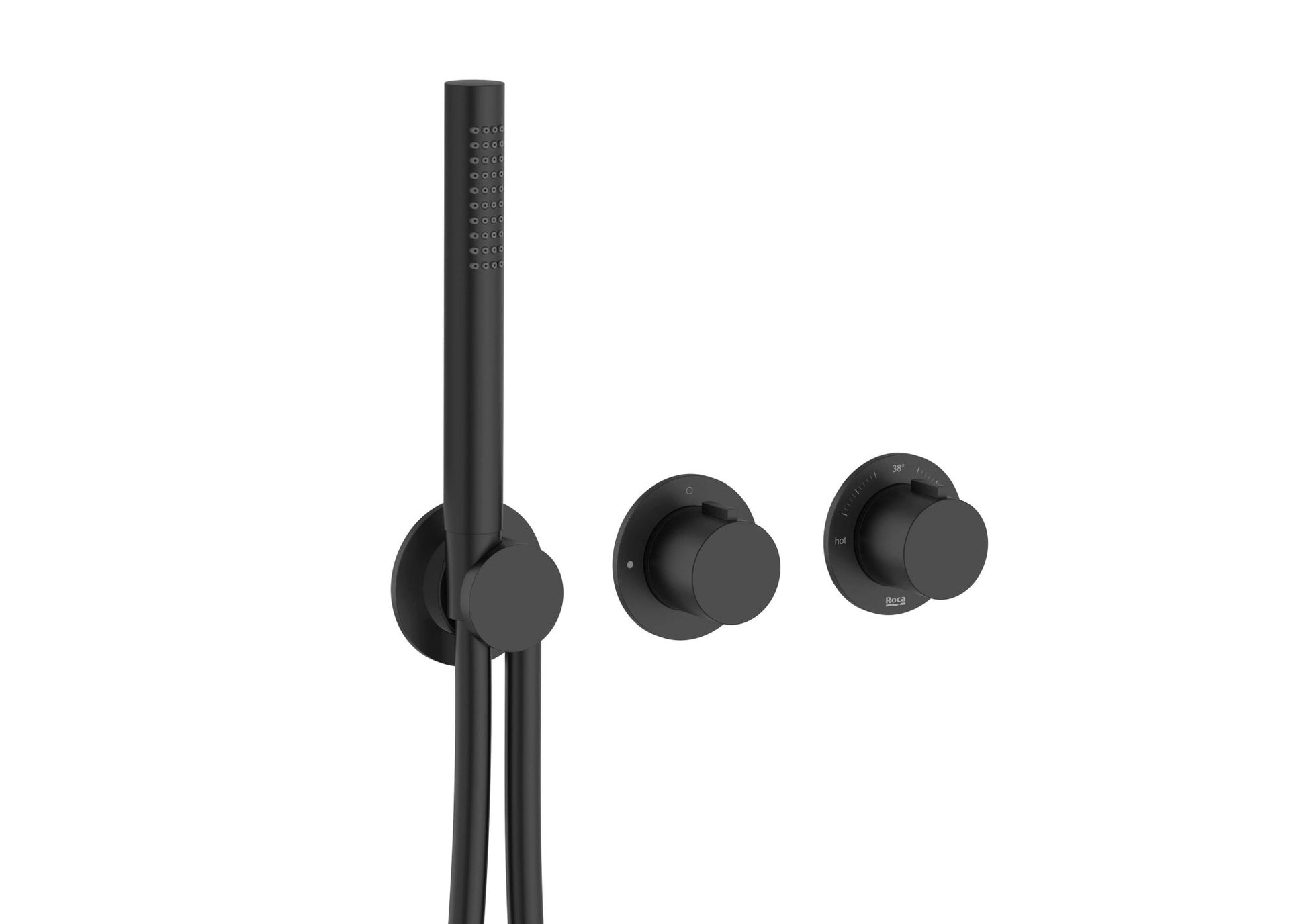 Roca - T - Multi grifería termostática empotrable para baño - ducha (2 vías) con ducha de mano y soporte con toma de agua, negro mate A5A214ANB0. - BricoandPool