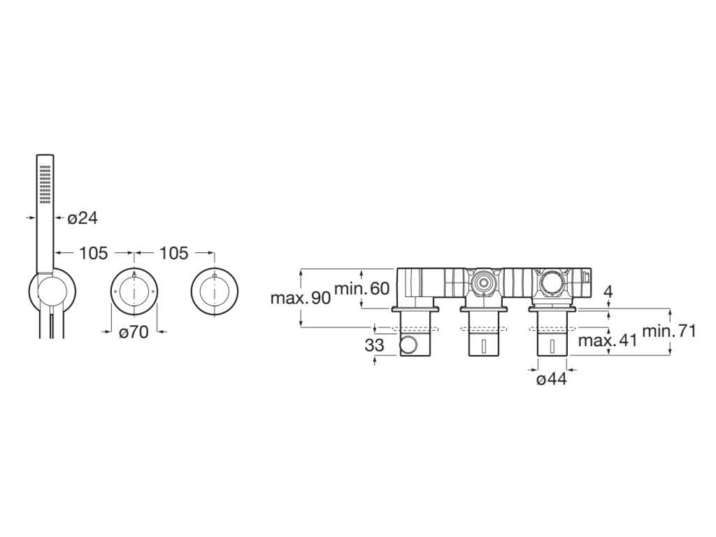 Roca - T - Multi grifería termostática empotrable para baño - ducha (2 vías) con ducha de mano y soporte con toma de agua, oro cepillado A5A214AVA0. - BricoandPool
