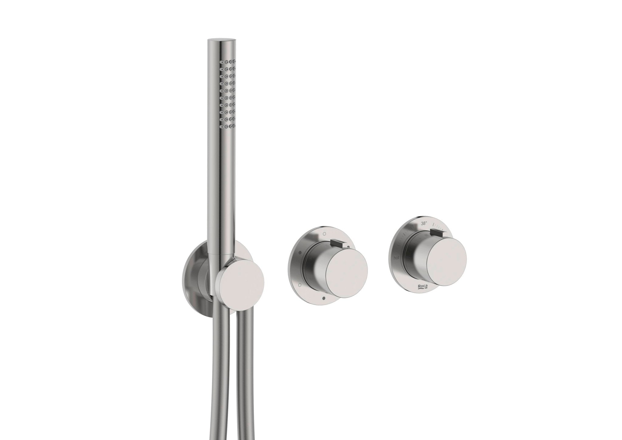 Roca - T - Multi grifería termostática empotrable para baño - ducha (3 vías) con ducha de mano y soporte con toma de agua, acabado acero inoxidable A5A234ASM0. - BricoandPool
