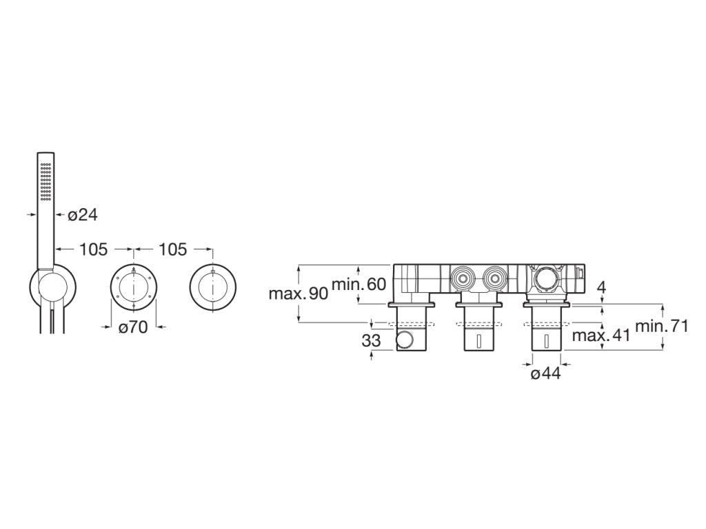 Roca - T - Multi grifería termostática empotrable para baño - ducha (3 vías) con ducha de mano y soporte con toma de agua, acabado acero inoxidable A5A234ASM0. - BricoandPool