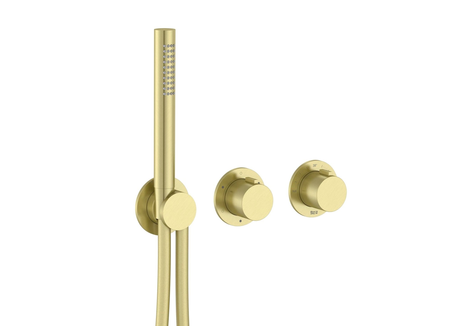 Roca - T - Multi grifería termostática empotrable para baño - ducha (3 vías) con ducha de mano y soporte con toma de agua, oro cepillado A5A234AVA0. - BricoandPool