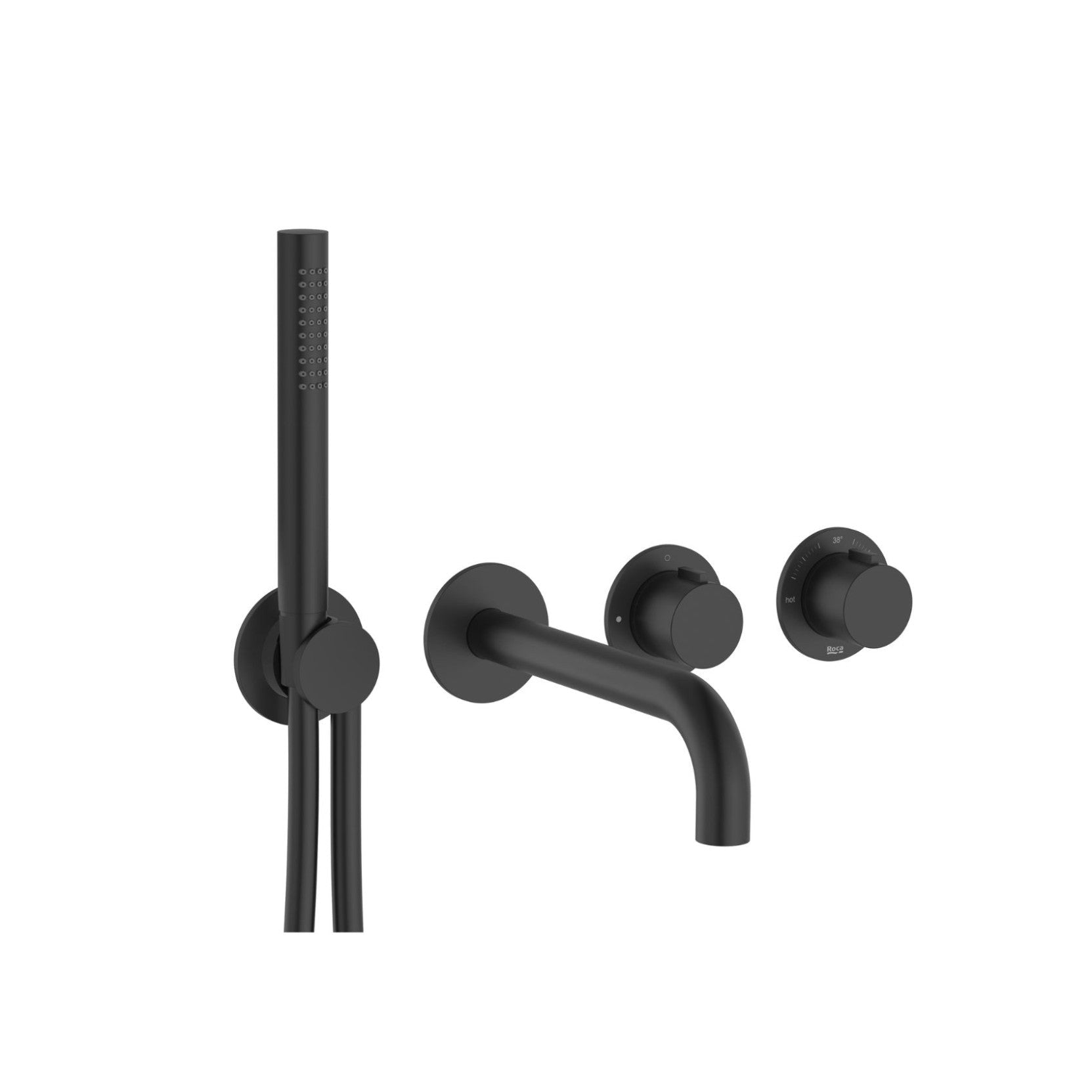 Roca - T - Multi grifería termostática empotrable para ducha (2 vías) con ducha de mano, soporte con toma de agua y caño de bañera, negro mate A5A244ANB0. - BricoandPool