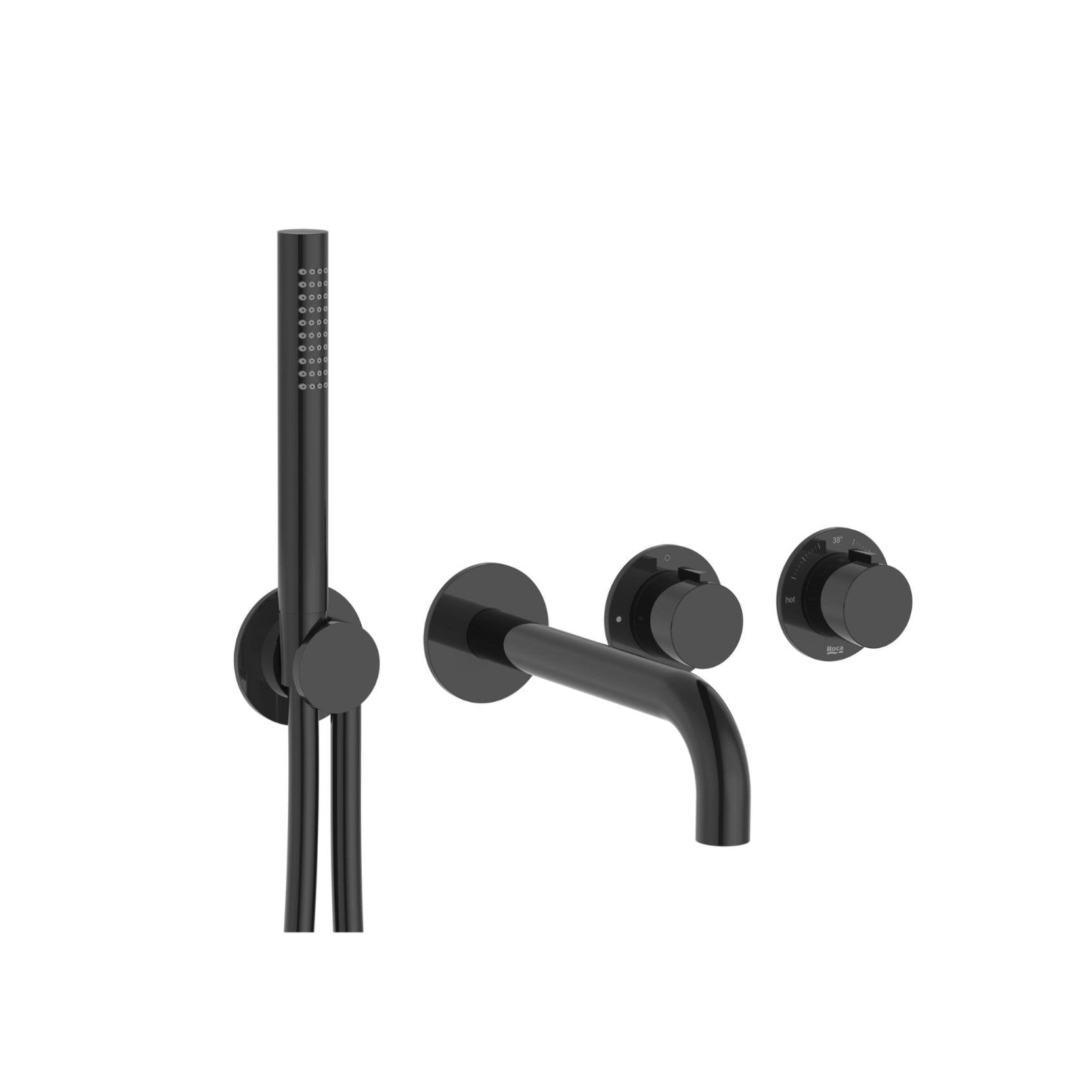 Roca - T - Multi grifería termostática empotrable para ducha (2 vías) con ducha de mano, soporte con toma de agua y caño de bañera, negro titanio A5A244ACN0. - BricoandPool
