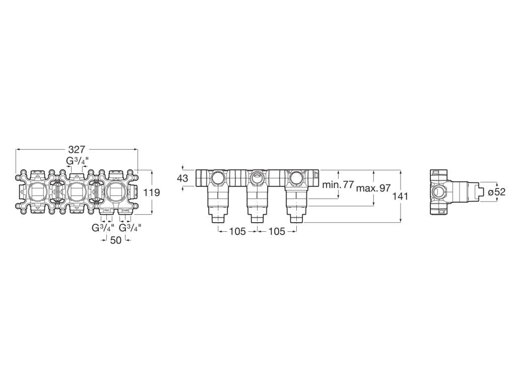 Roca - T - Multi Switch cuerpo empotrable para grifería de baño - ducha de 2 vías, acabado cromado A5E704AC00. - BricoandPool