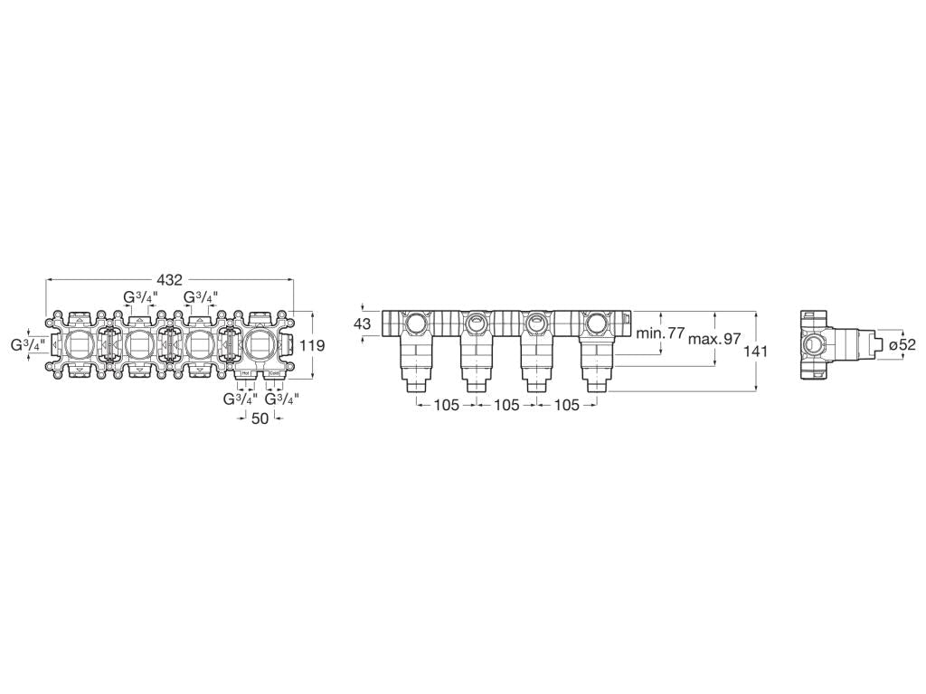 Roca - T - Multi Switch cuerpo empotrable para grifería de baño - ducha de 3 vías A5E724AC00. - BricoandPool