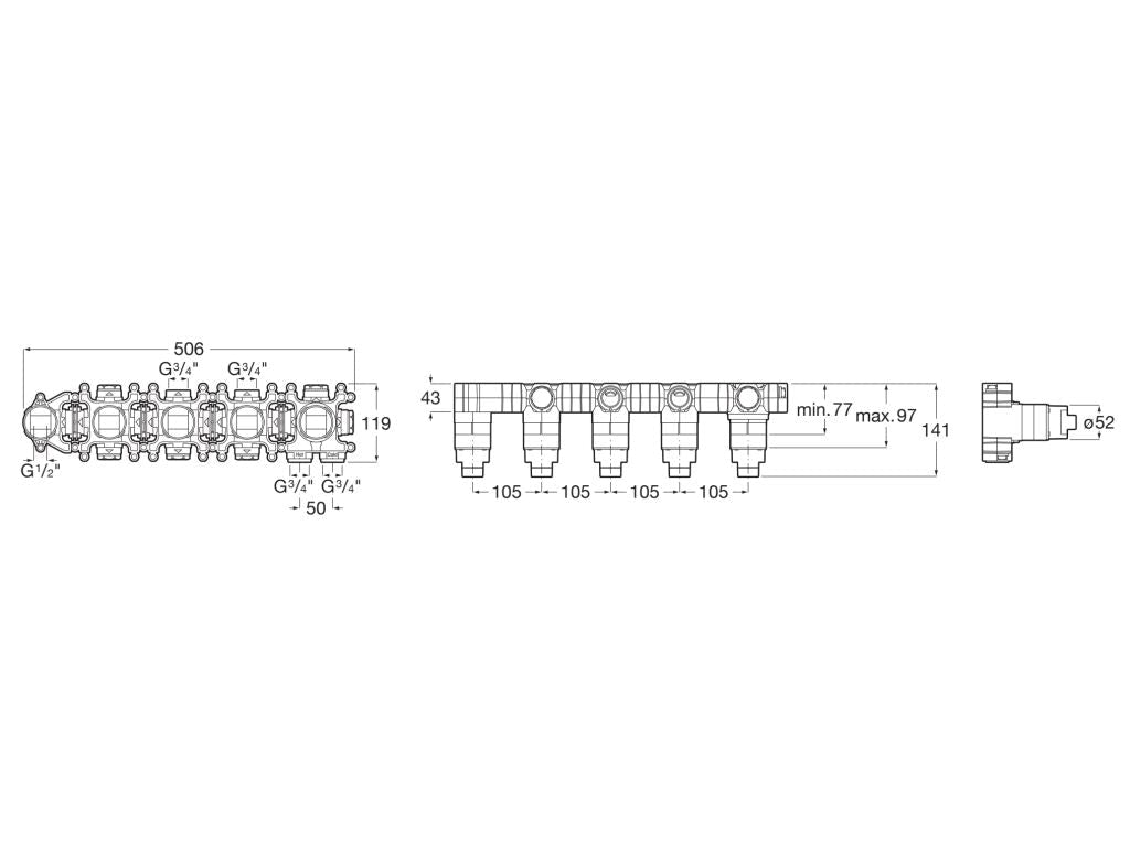 Roca - T - Multi Switch cuerpo empotrable para grifería de baño - ducha de 3 vías, acabado cromado A5E734AC00. - BricoandPool
